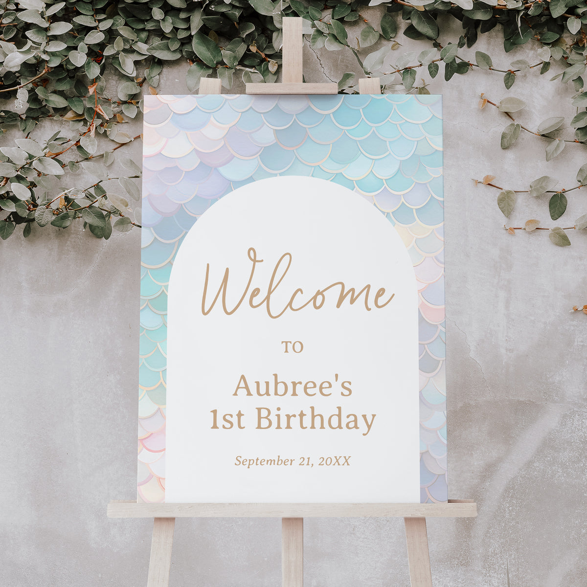 Editable Mermaid Scales Birthday Welcome Sign Template
