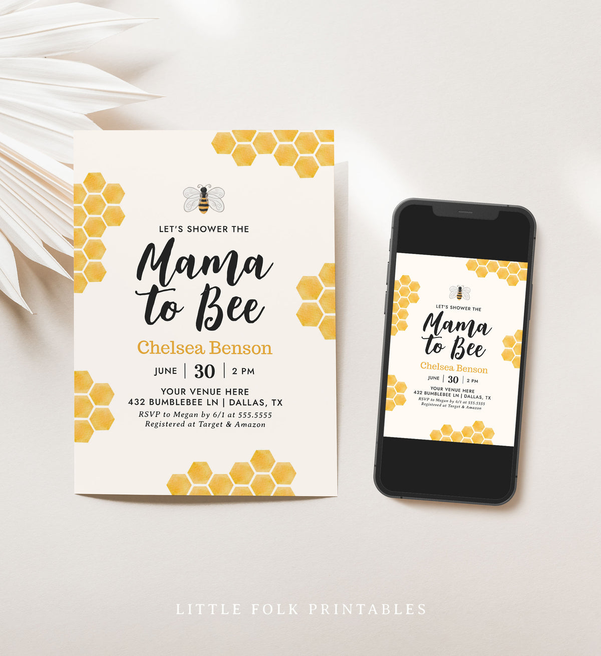 Mama to Bee Honeycomb Baby Shower Invitation