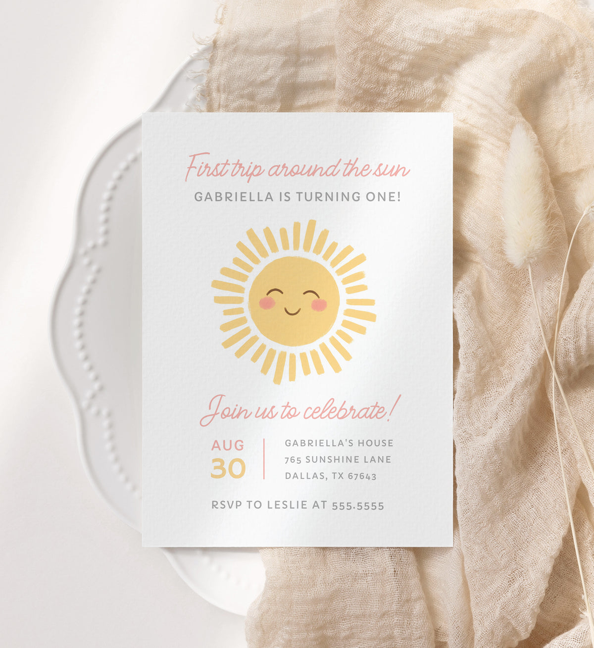 Editable Sunshine 1st Birthday Party Invitation Template
