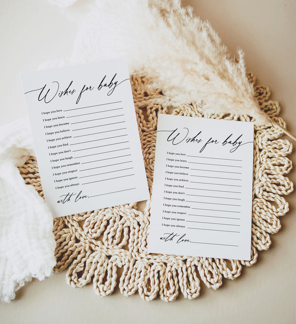 Minimalist Black Script Wishes for Baby Template - Little Folk Printables