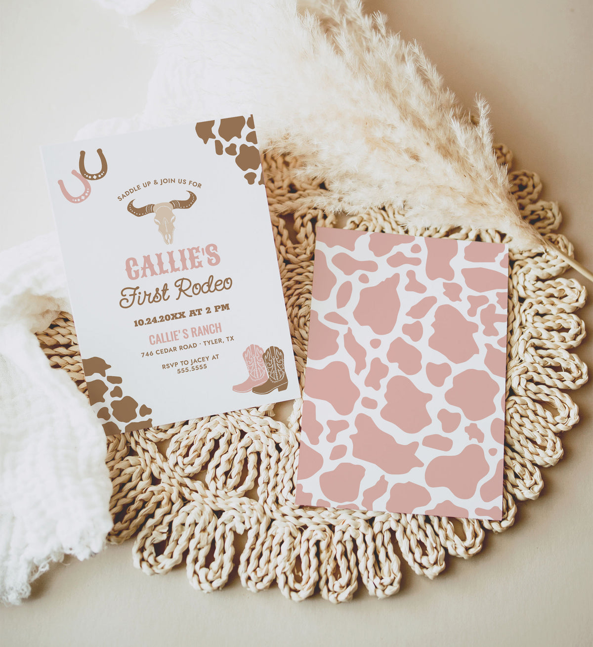 Editable Pink First Rodeo Birthday Party Invitation Template