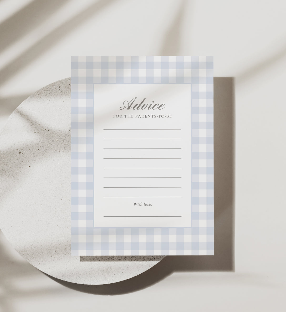 Editable Blue Gingham Baby Shower Advice Card Template