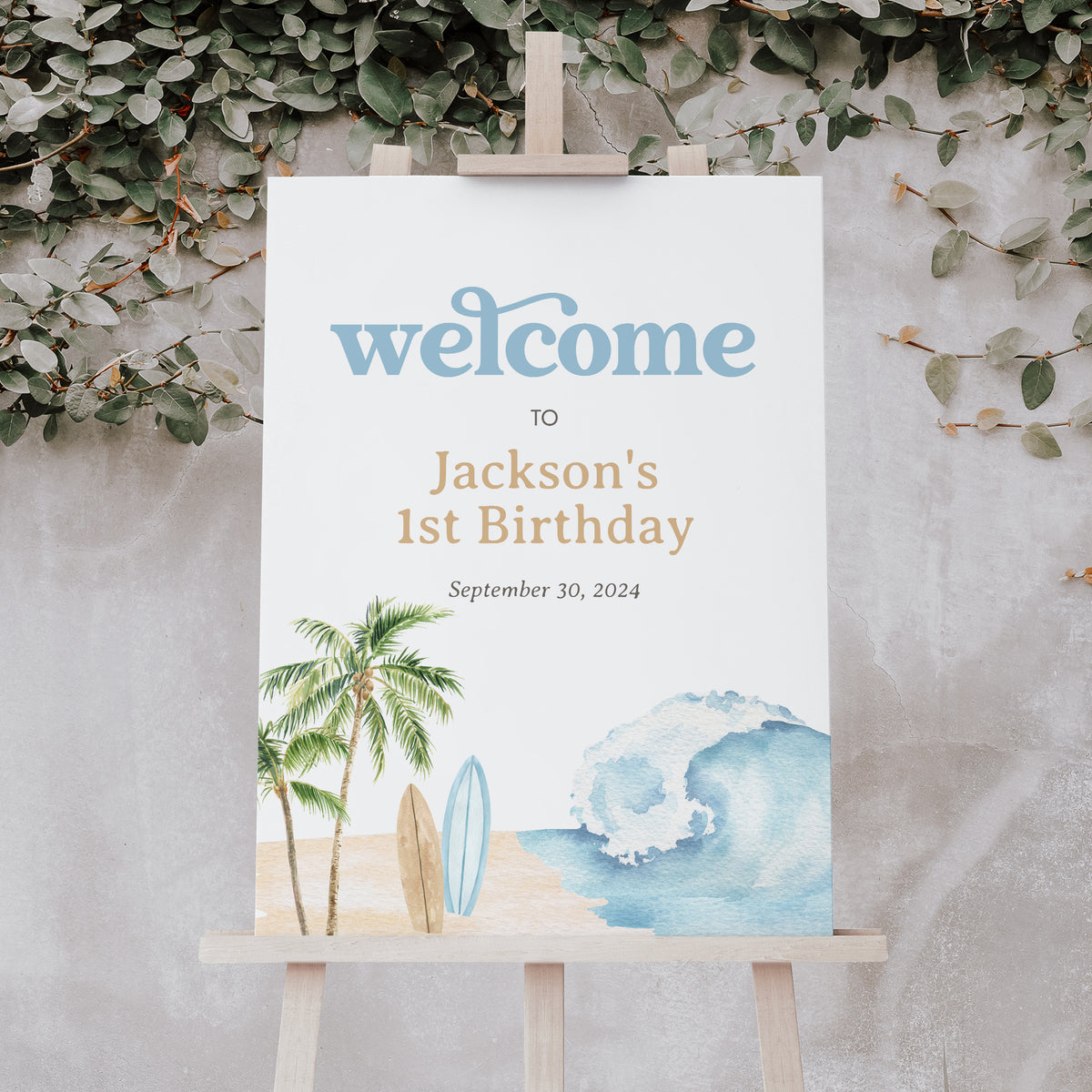Editable Surf Birthday Welcome Sign Template