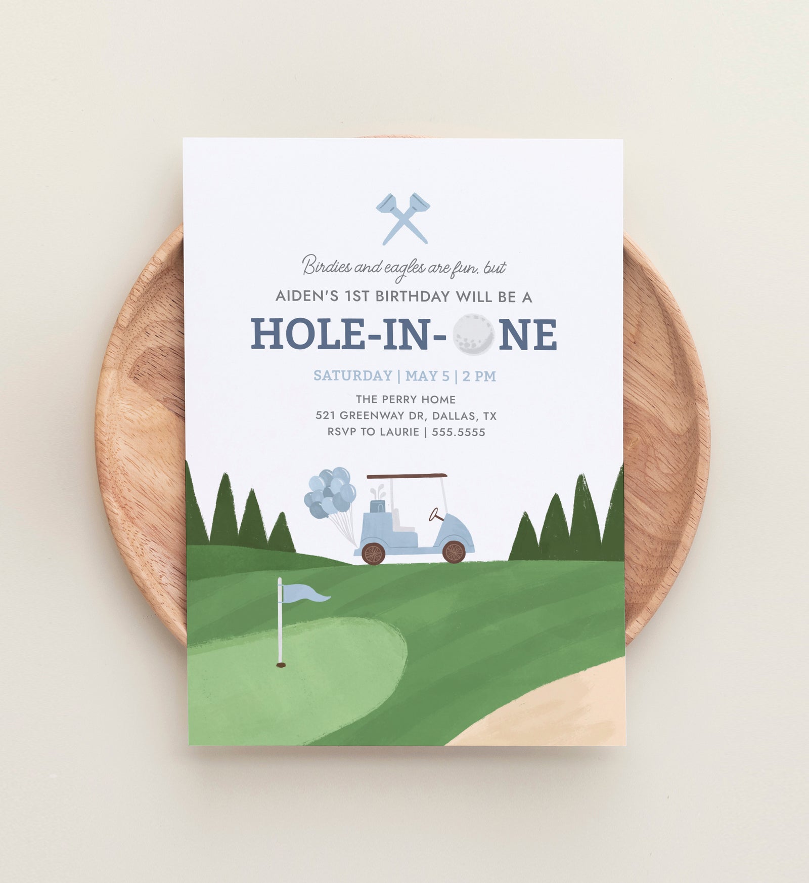 Editable Blue Golf 1st Birthday Invitation Template