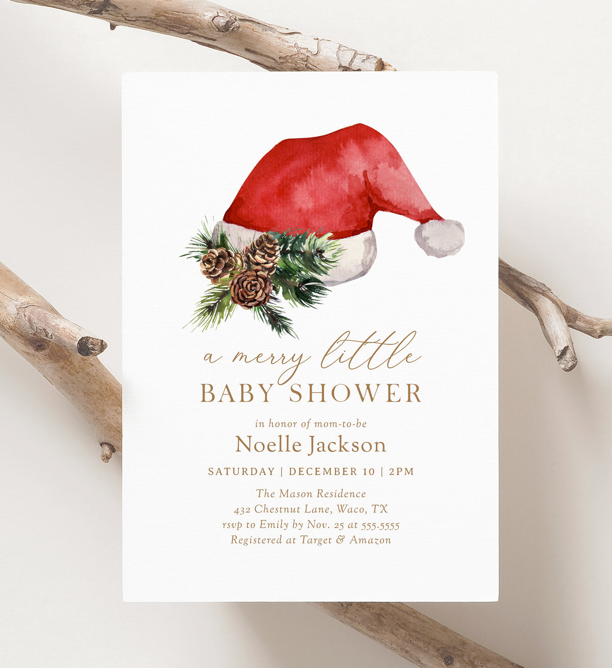 Santa Hat Baby Shower Invitation