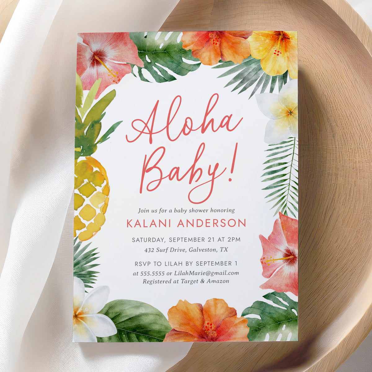 Aloha Tropical Baby Shower Invitation Template