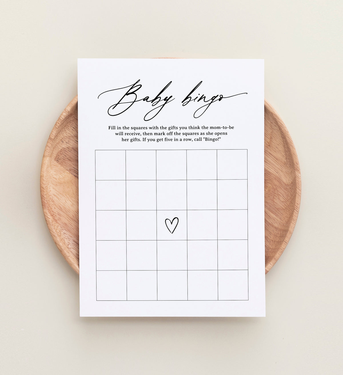 Minimalist Black Script Baby Bingo Game Template