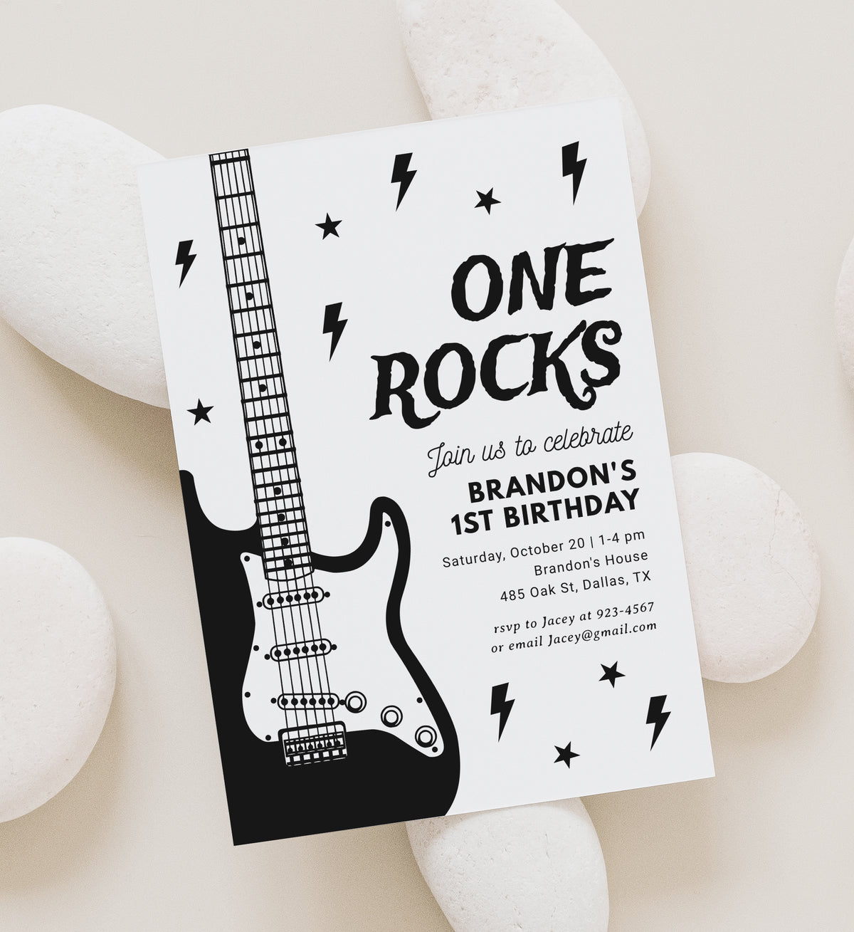 Editable One Rocks Birthday Invitation Template