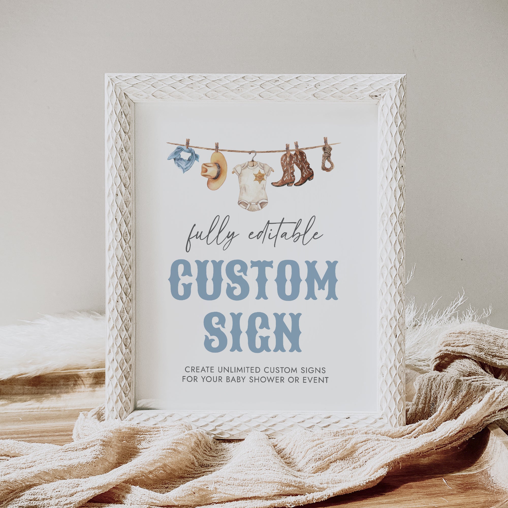 Editable Cowboy Baby Shower Custom Sign Template