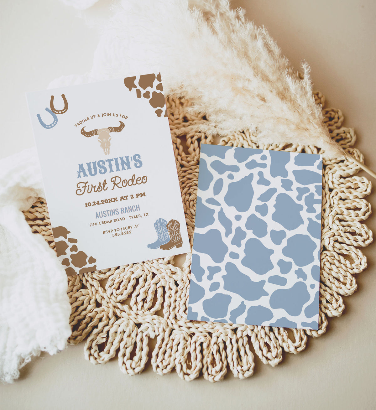 Editable Blue First Rodeo Birthday Invitation Template