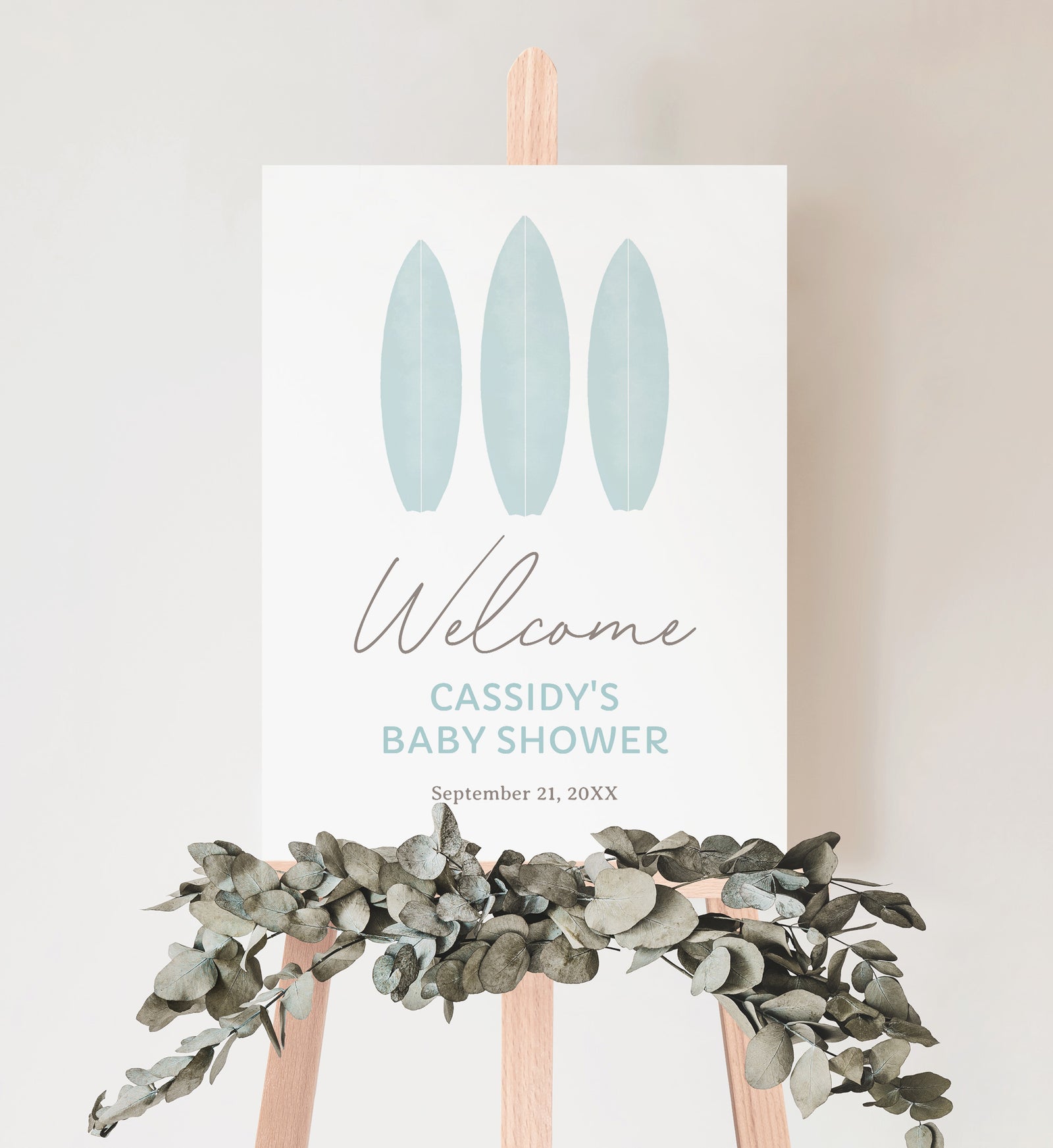 Editable Blue Baby on Board Baby Shower Welcome Sign Template