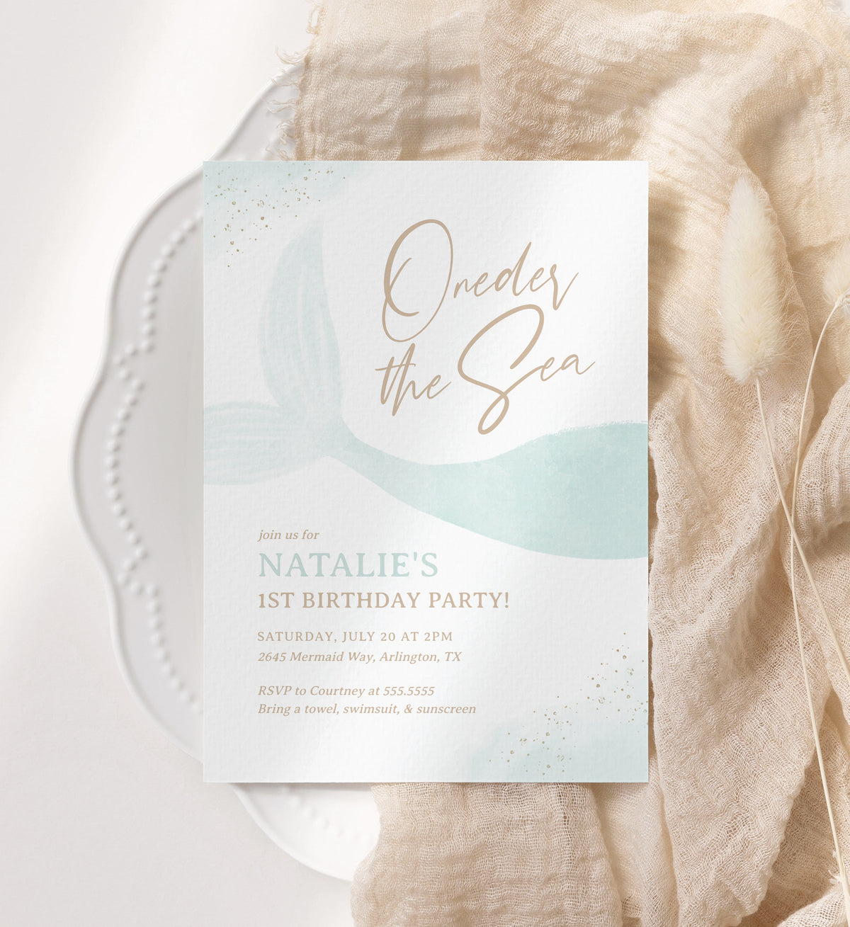 Turquoise Mermaid Birthday Invitation (Oneder the Sea)