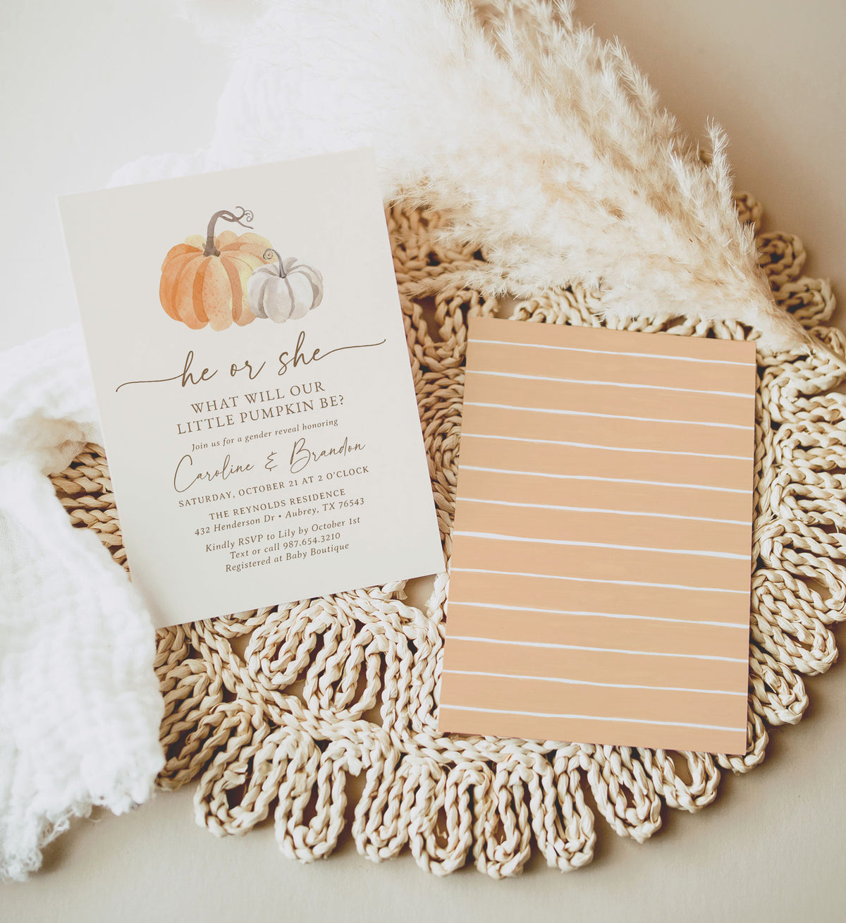 Pumpkin Gender Reveal Invitation Template