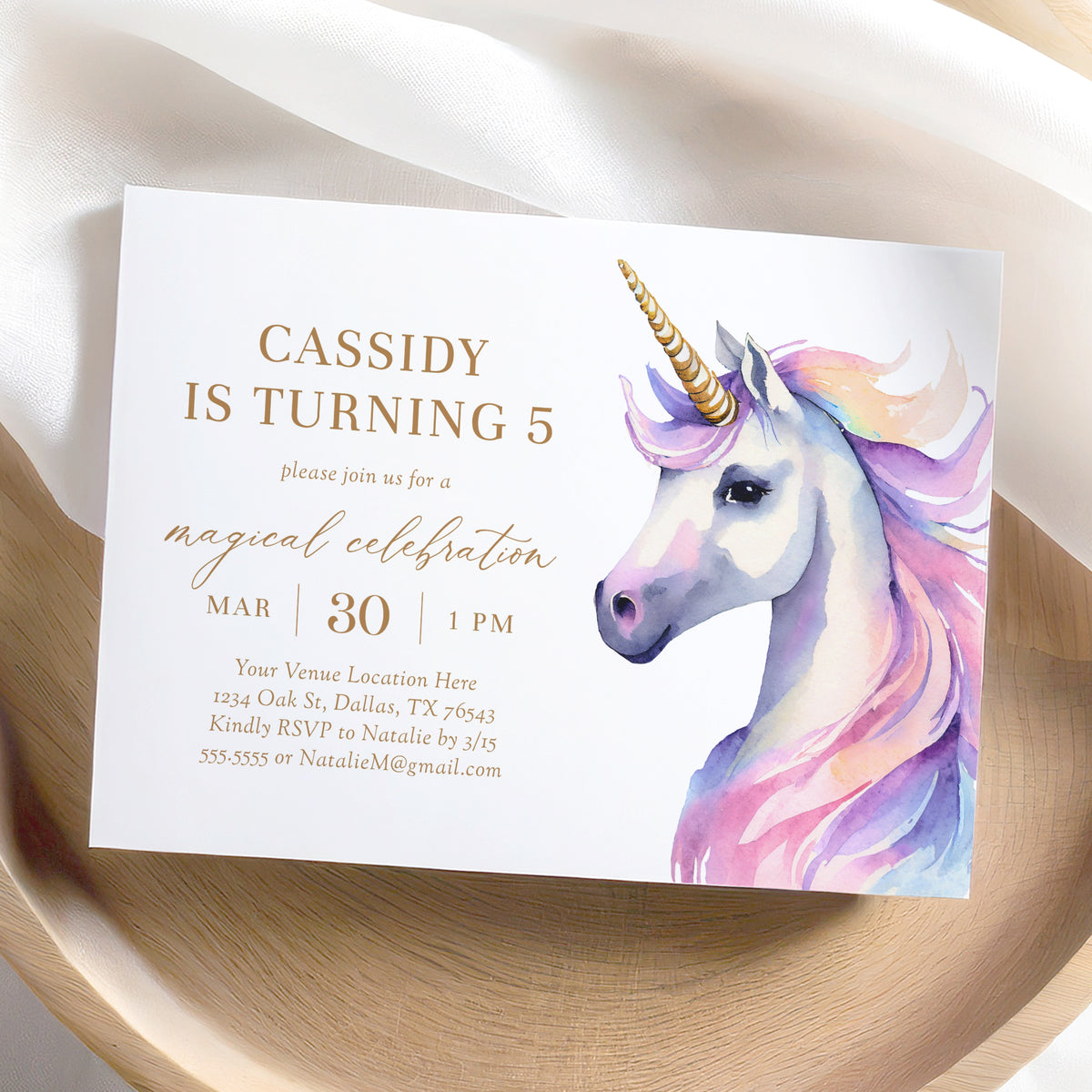 Editable Pastel Rainbow Unicorn Birthday Invitation Template