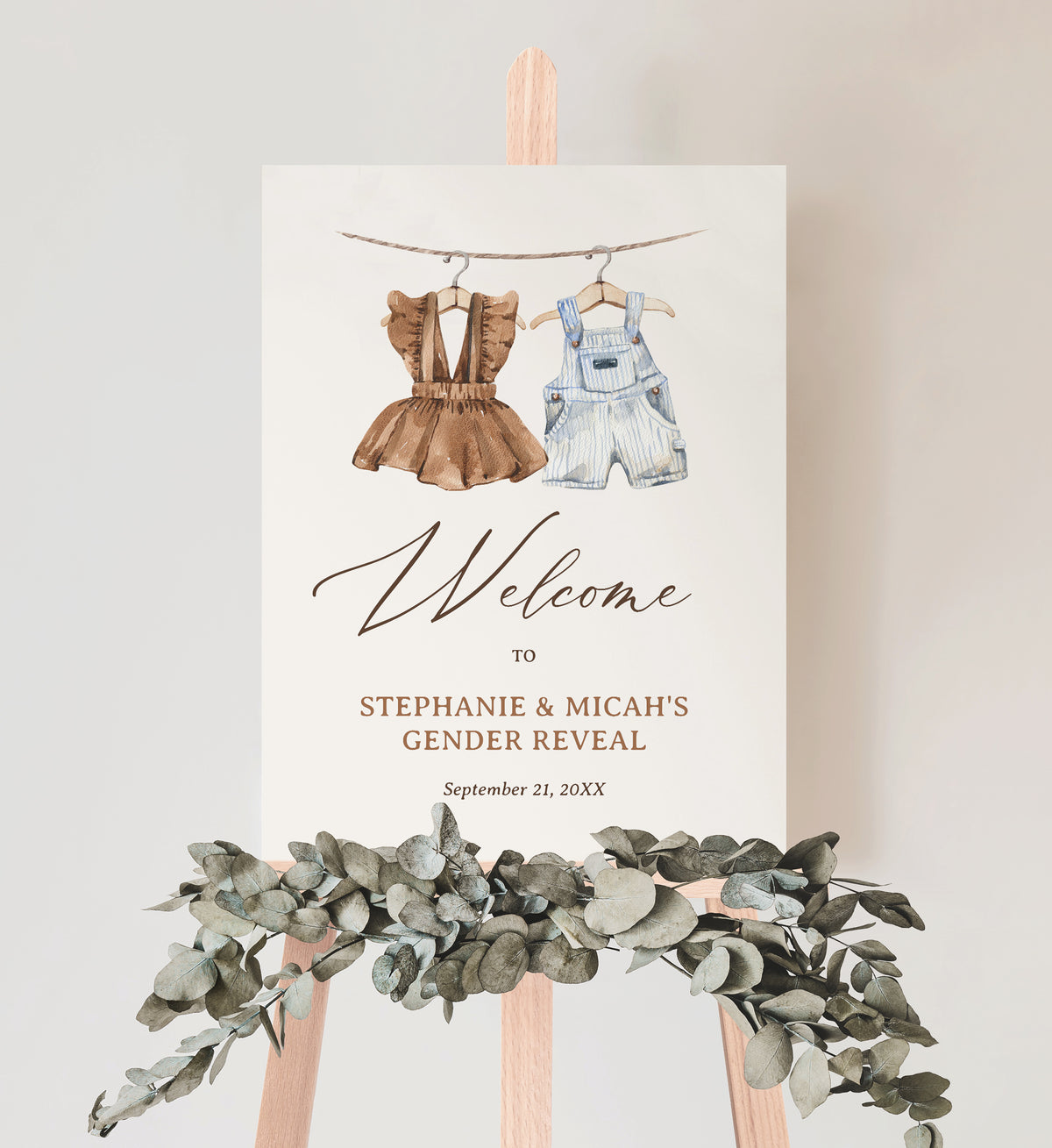 Baby Clothes Gender Reveal Welcome Sign Template