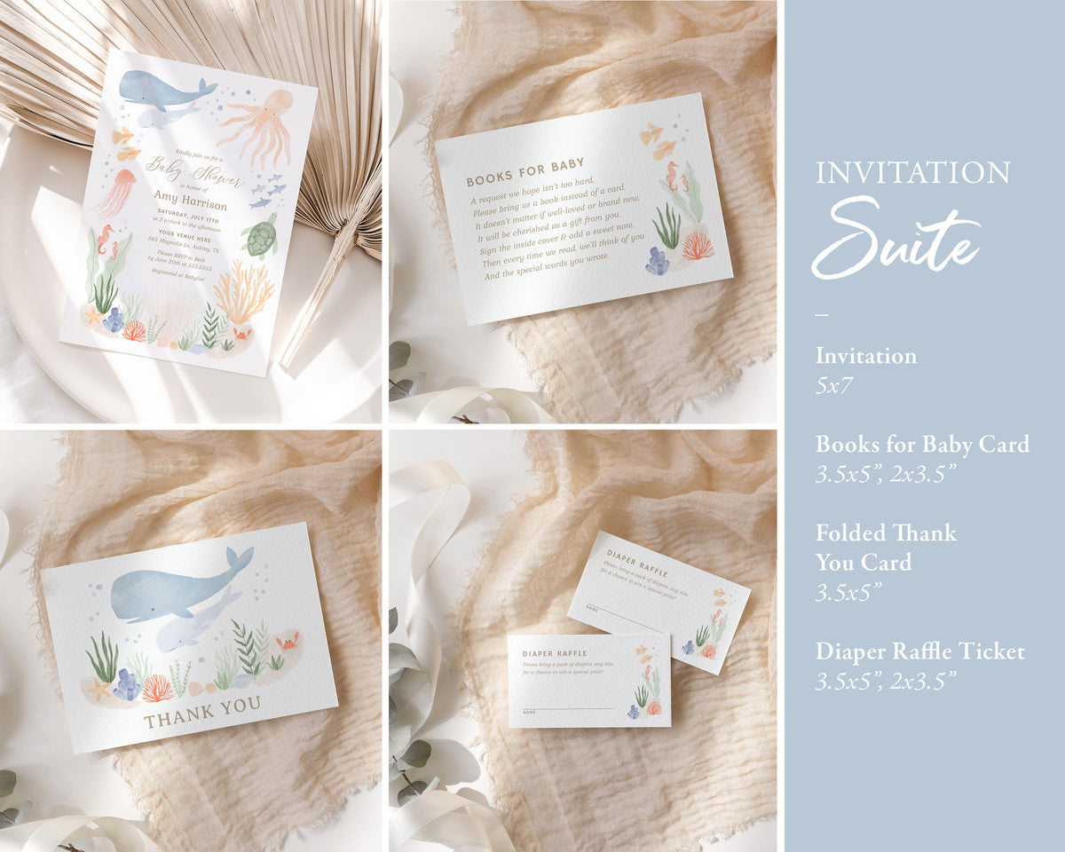 Editable Under the Sea Baby Shower Invitation Bundle