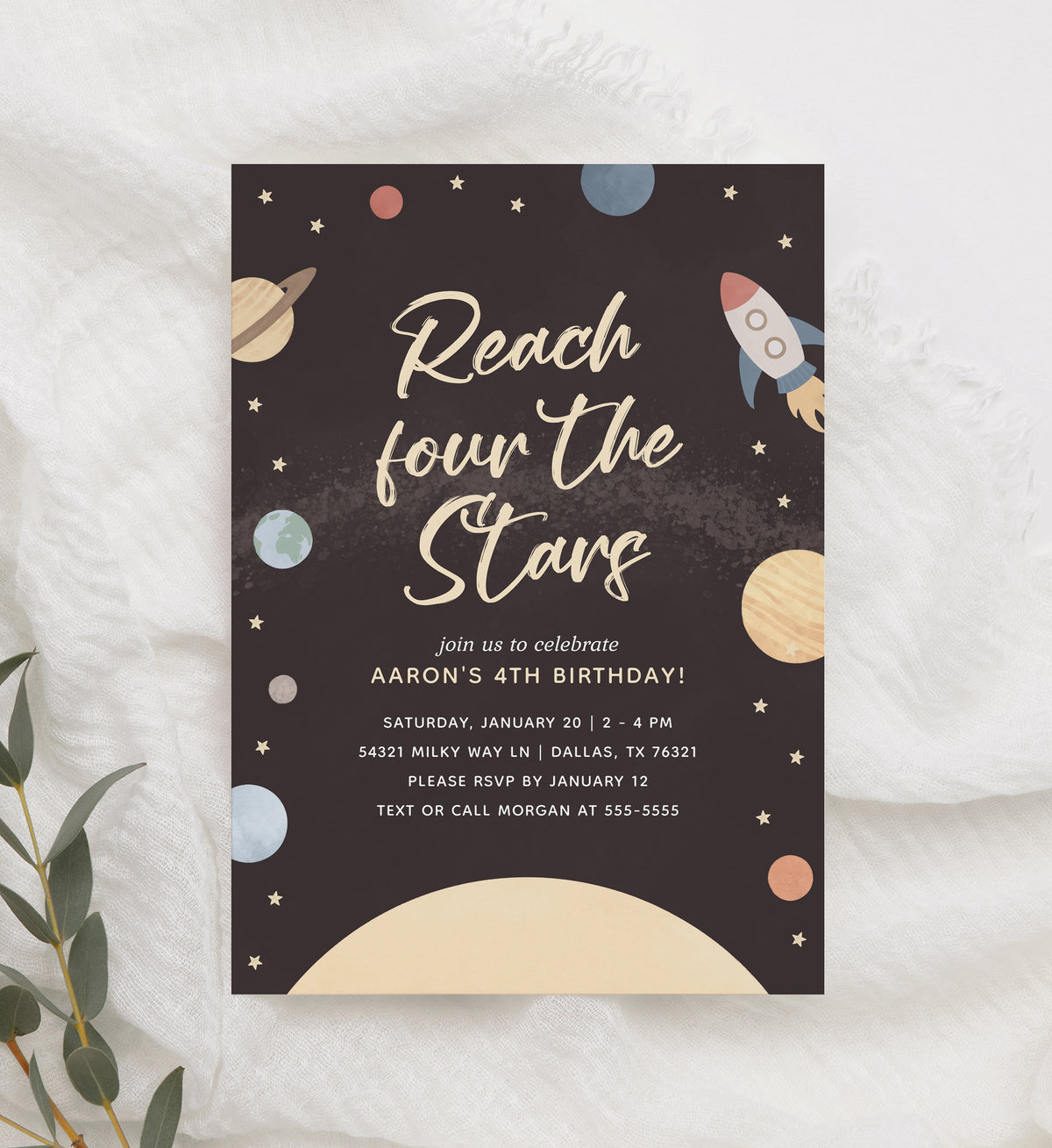Editable Outer Space 4th Birthday Invitation Template