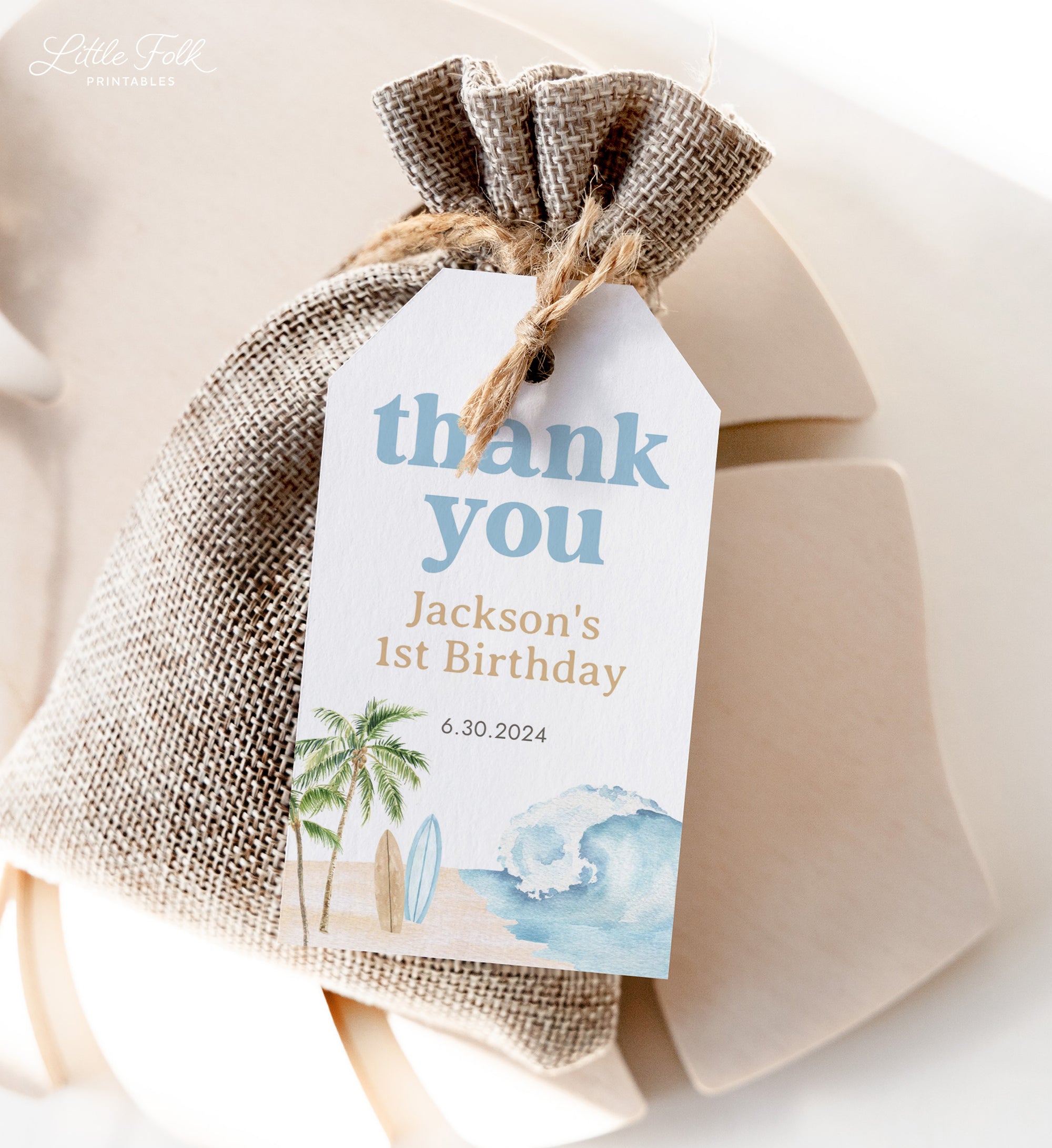 Editable Surf Birthday Favor Tag Template