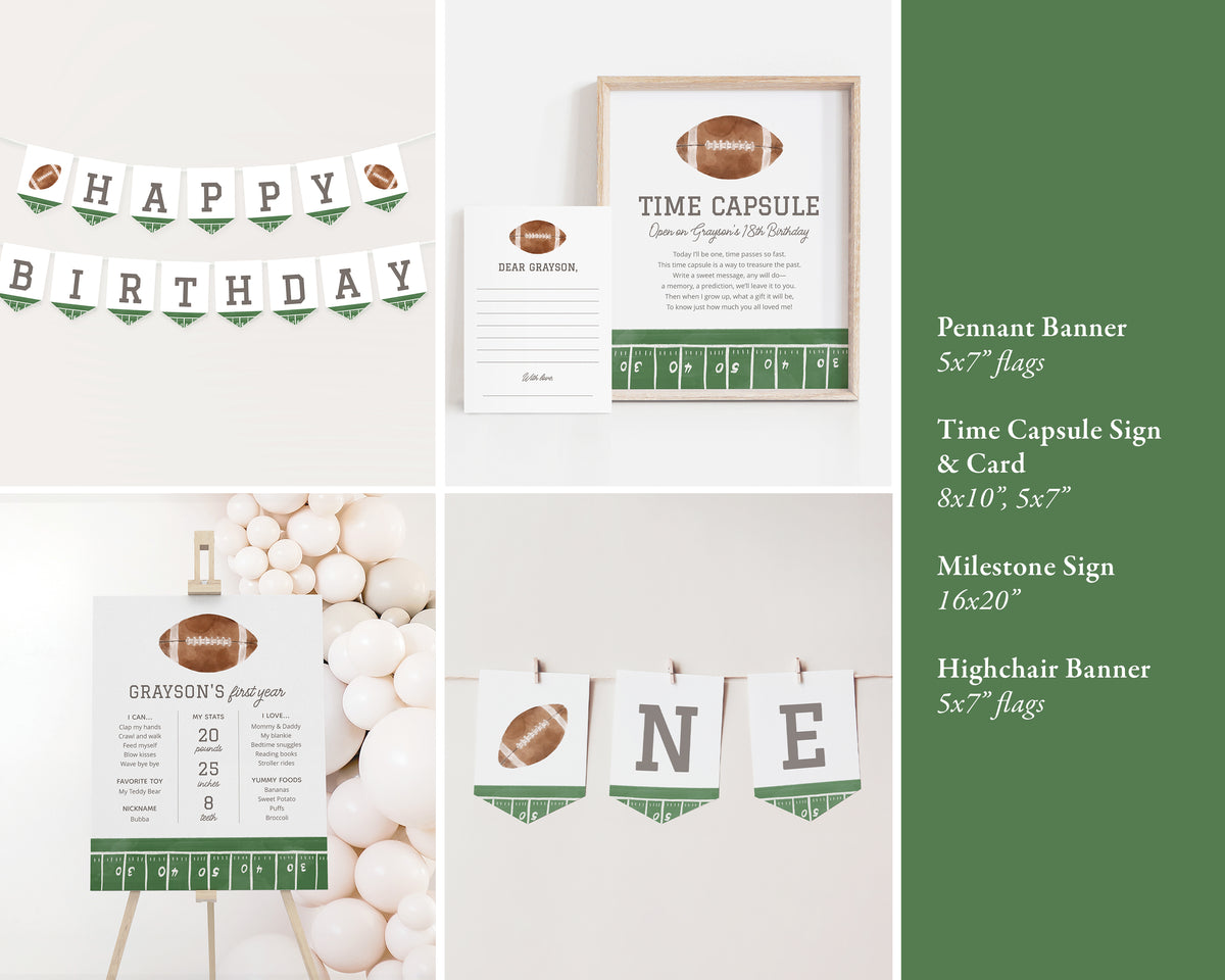 Editable Football 1st Birthday Bundle