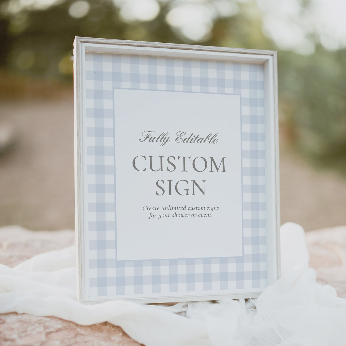 Editable Blue Gingham Baby Shower Custom Sign Template