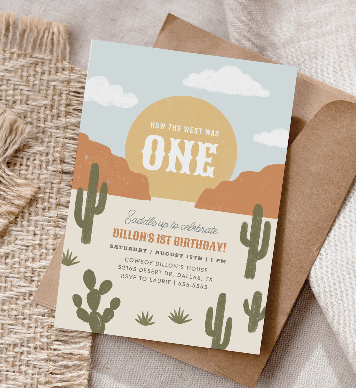 Editable How the West Was One Birthday Invitation Template