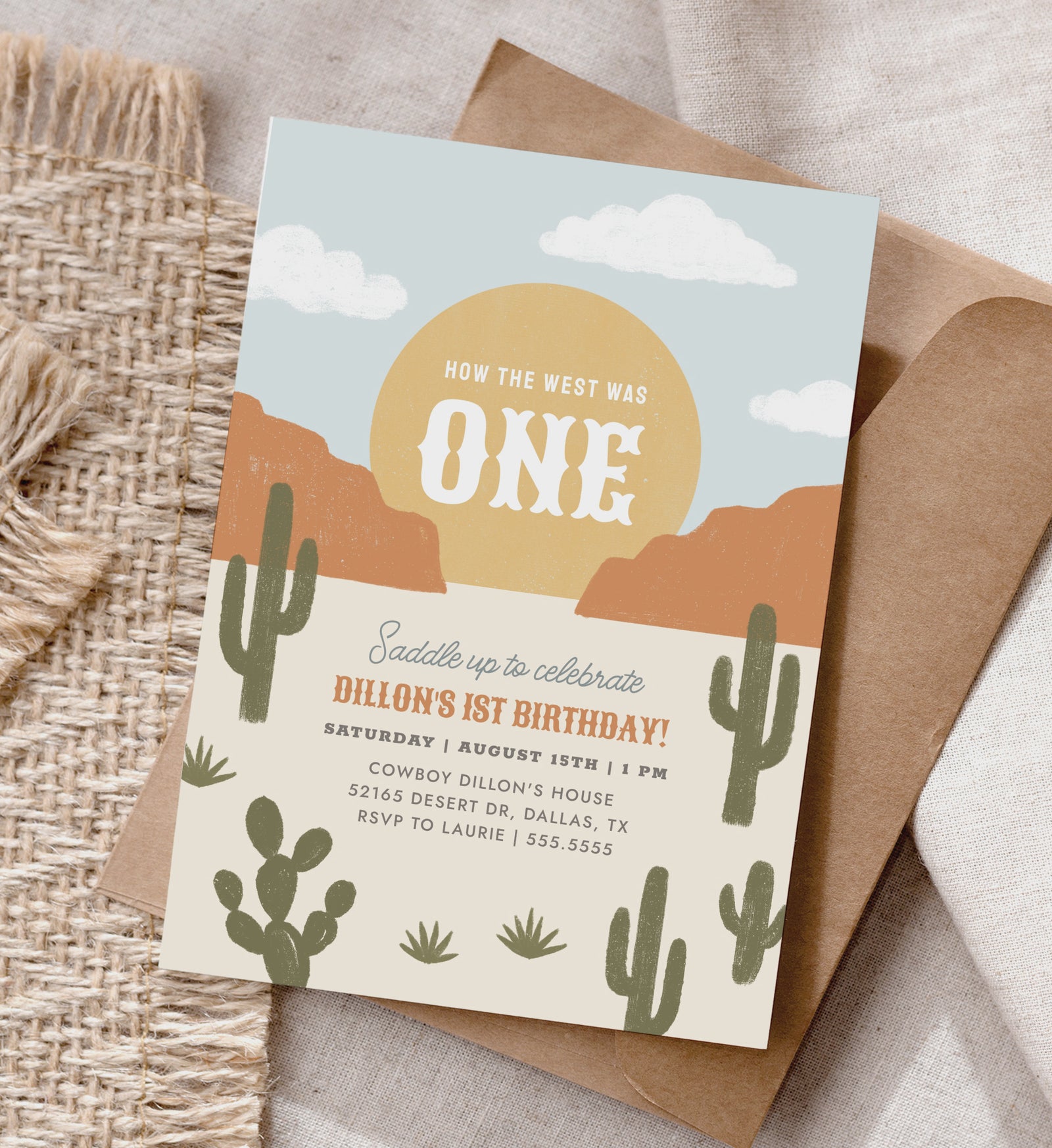 Editable How the West Was One Birthday Invitation Template