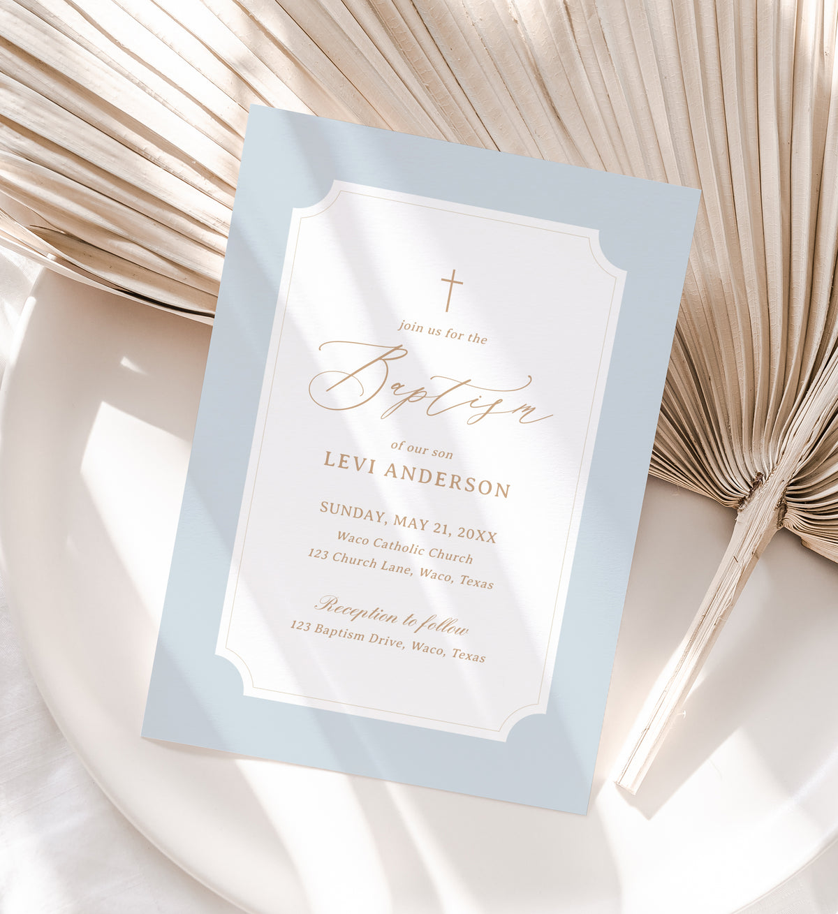 Minimalist Blue Border Baptism Invitation Template