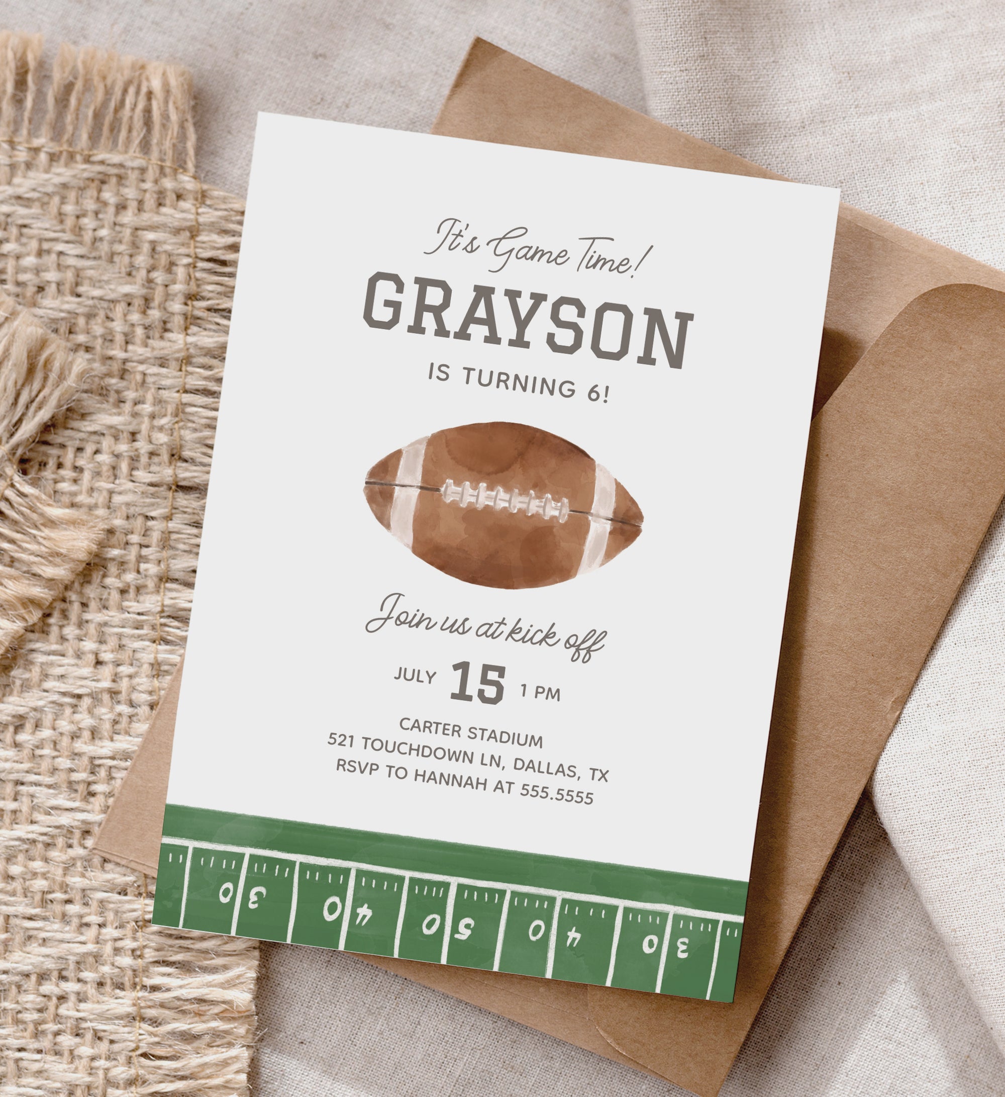 Editable Football Birthday Party Invitation Template