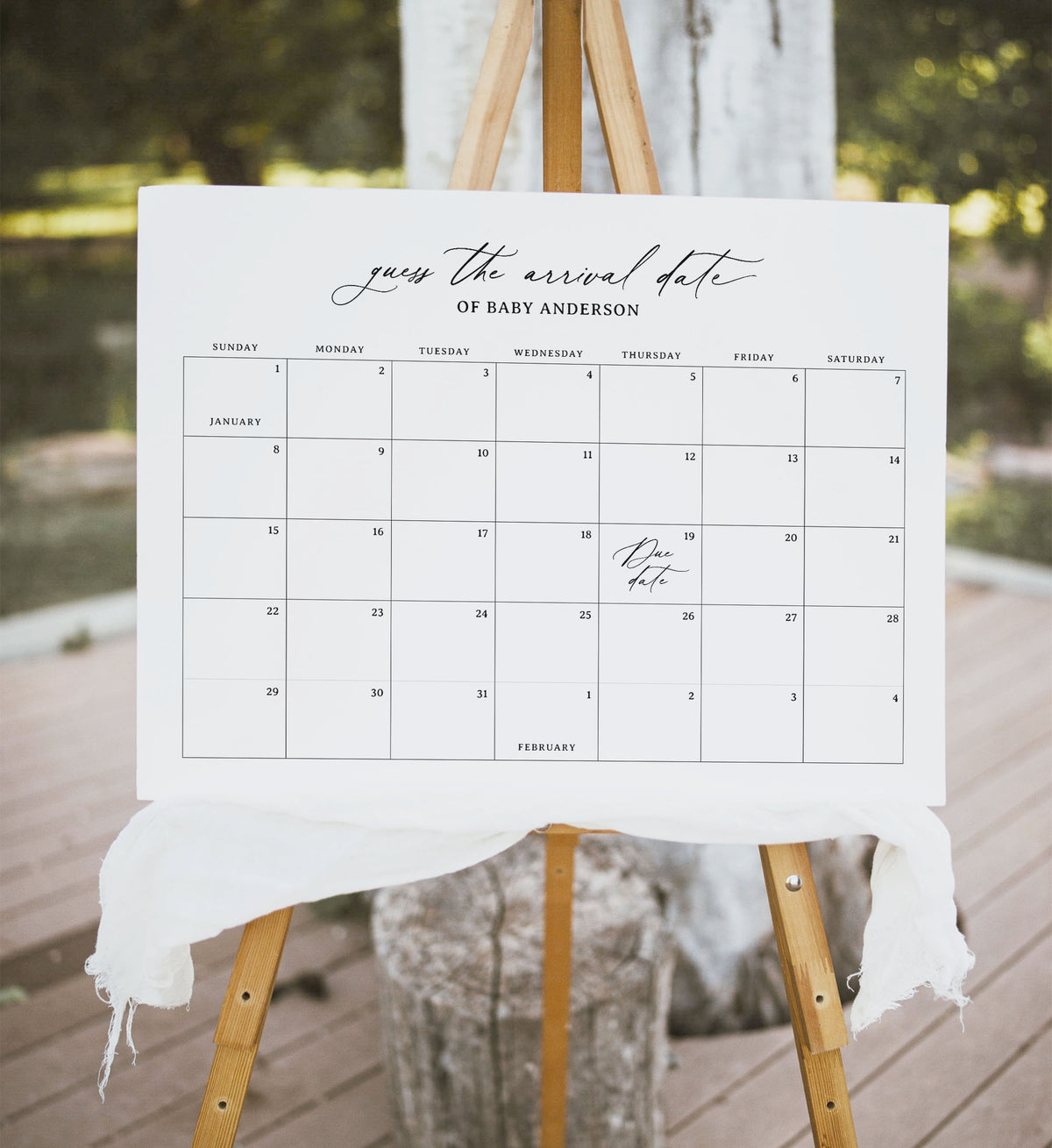 Minimalist Black Script Due Date Calendar Template