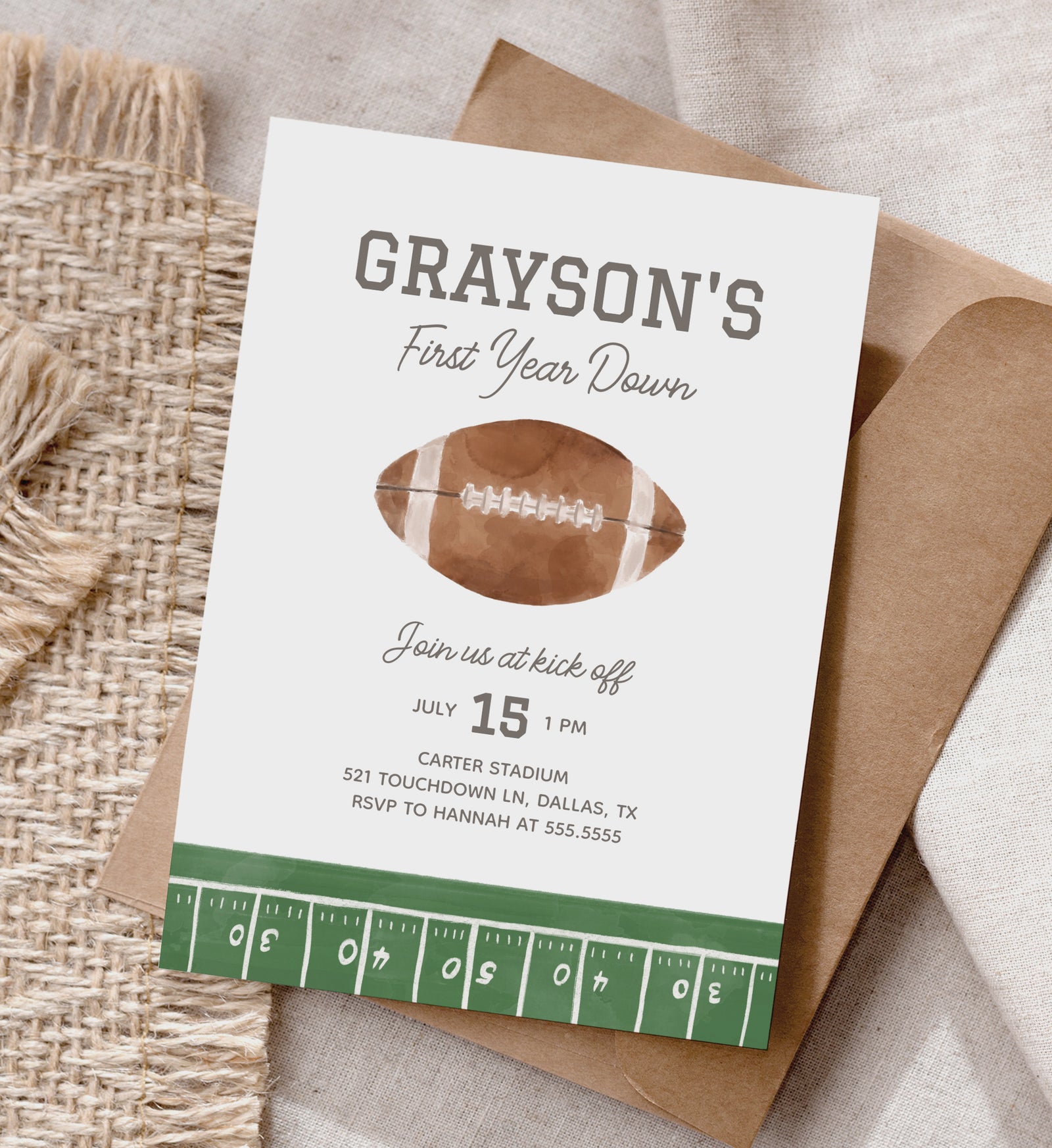 Editable Football 1st Birthday Party Invitation Template