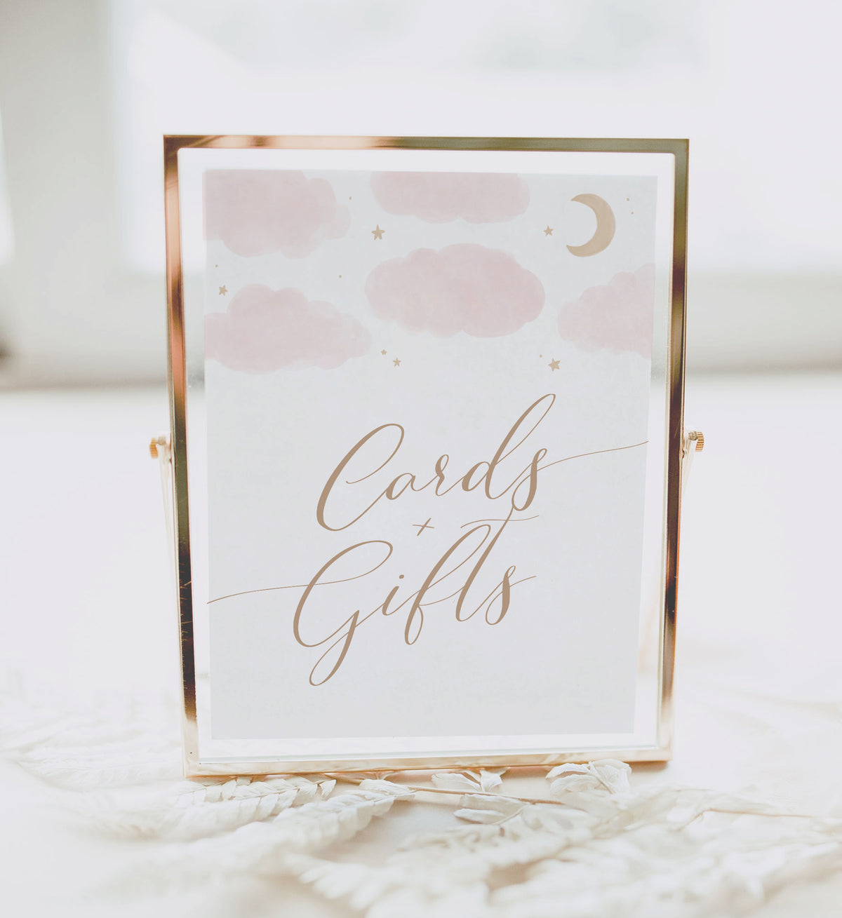 Pink Moon and Stars Baby Shower Cards and Gifts Sign