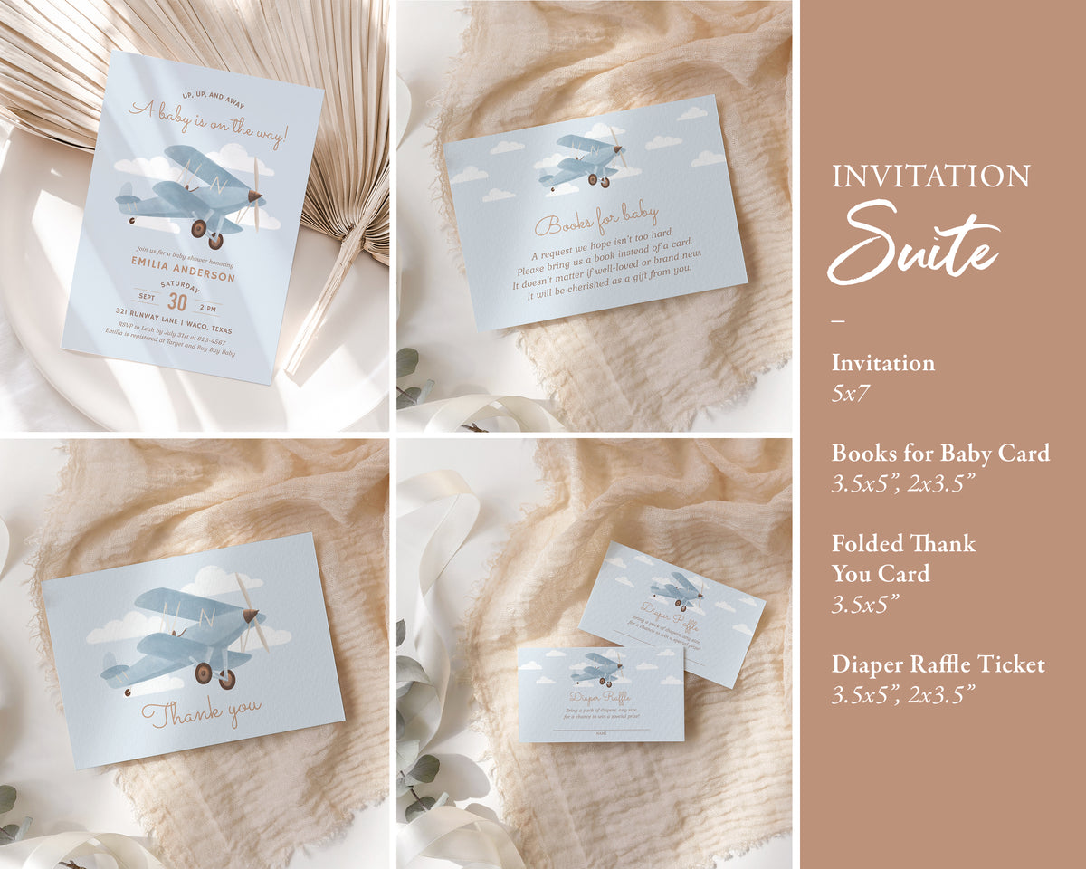 Editable Airplane Baby Shower Invitation Bundle