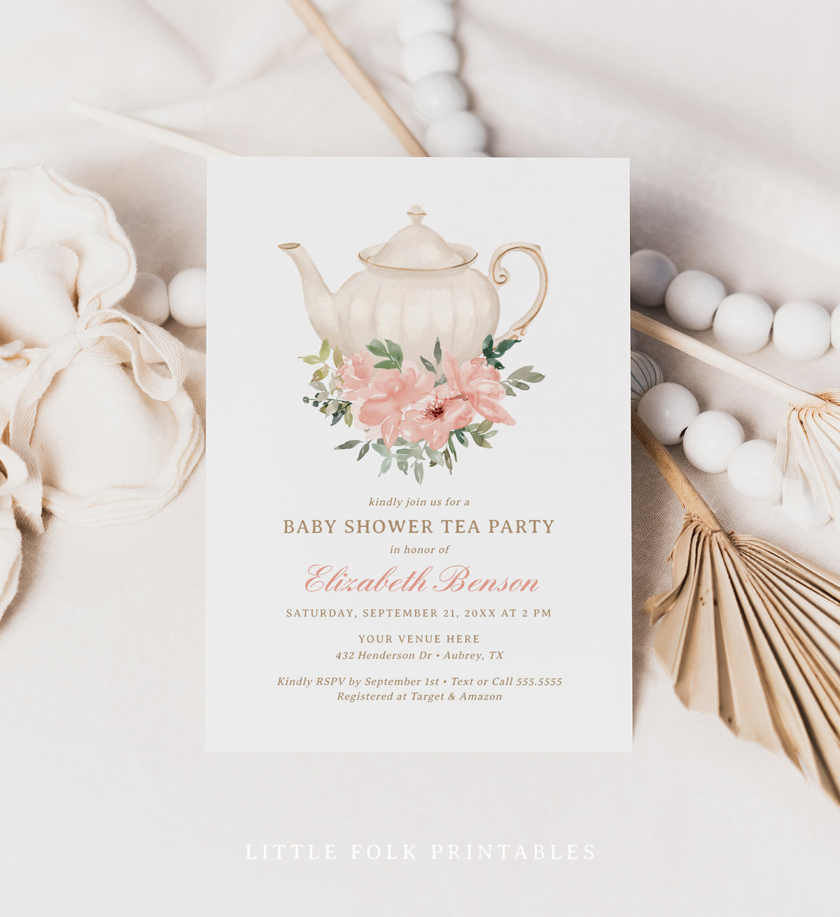 Floral Tea Party Baby Shower Invitation Template