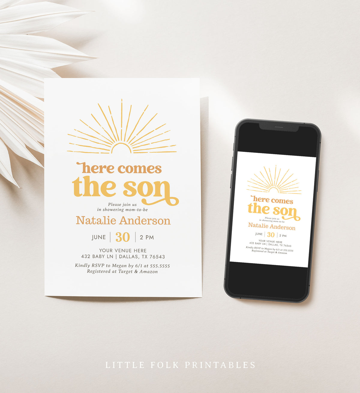 Editable Here Comes the Son Baby Shower Invitation Template