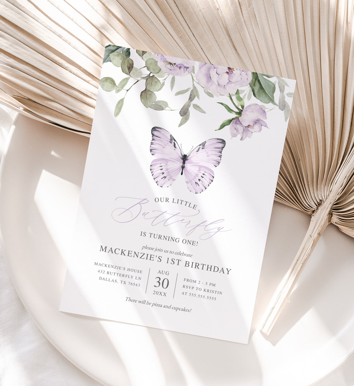 Editable Purple Butterfly Birthday Invitation Template