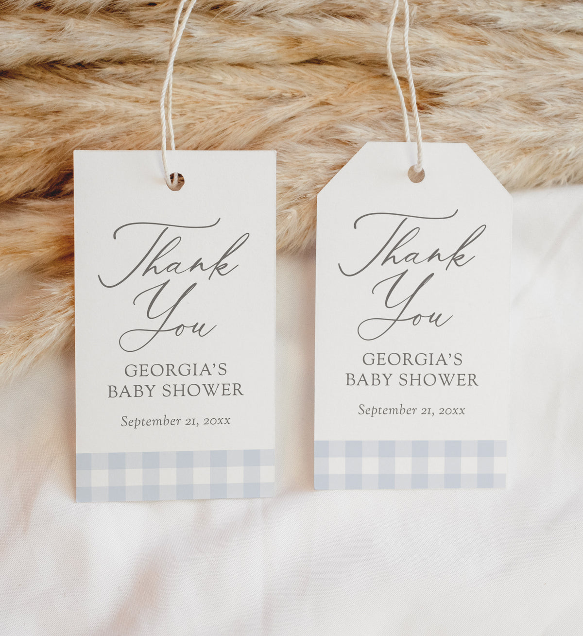 Editable Blue Gingham Baby Shower Favor Tag Template