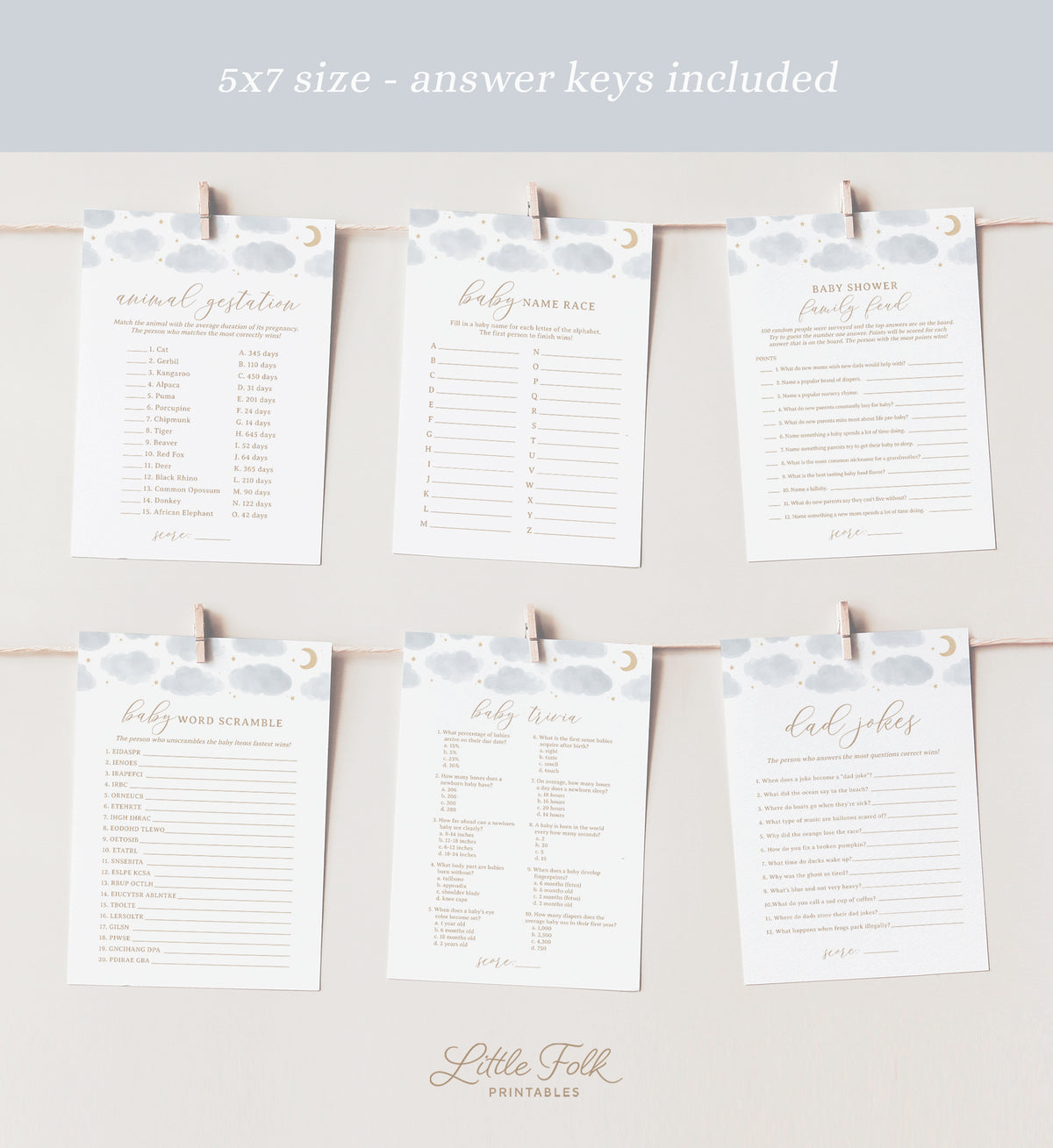Editable Moon and Stars Baby Shower Games