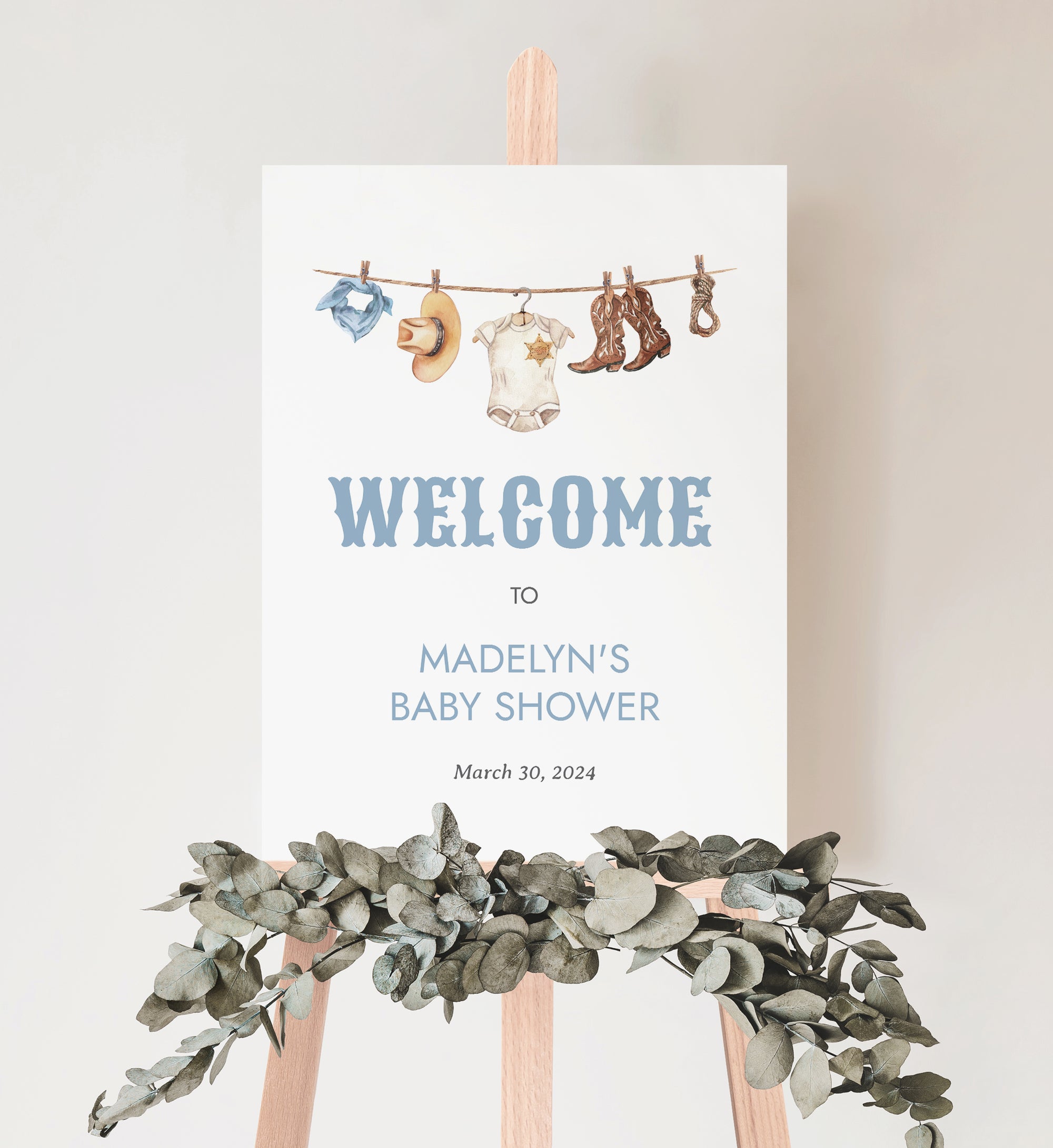 Editable Cowboy Baby Shower Welcome Sign Template