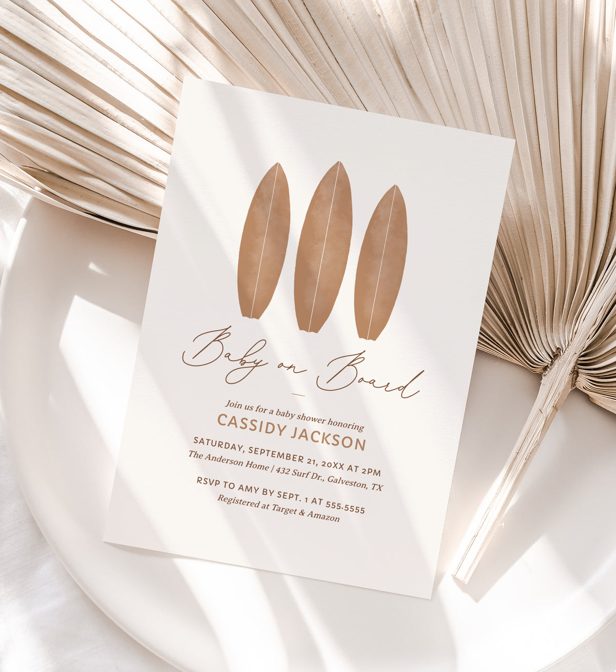 Editable Neutral Baby on Board Baby Shower Invitation Template