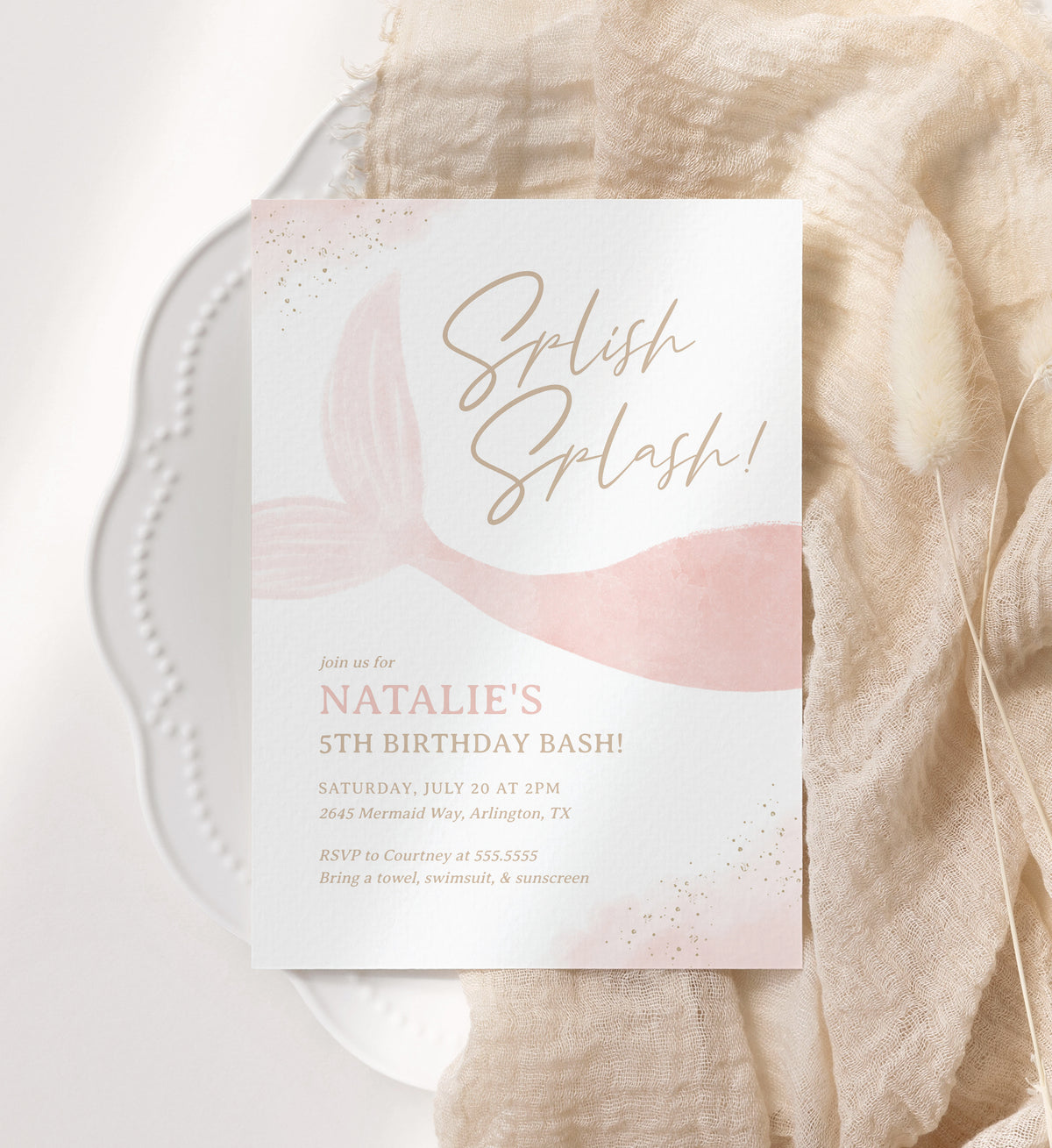 Editable Pink Mermaid Birthday Invitation Template