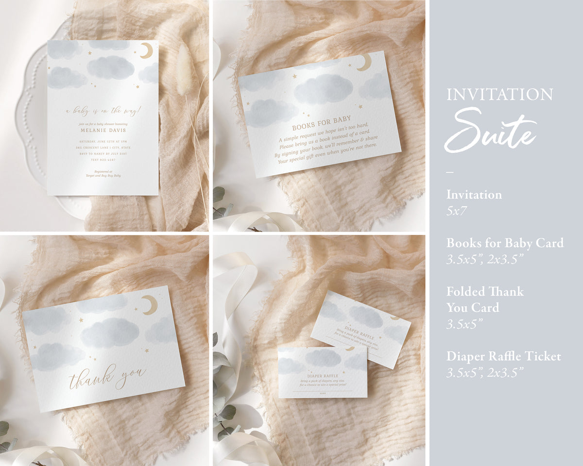 Editable Over the Moon Baby Shower Invitation Bundle