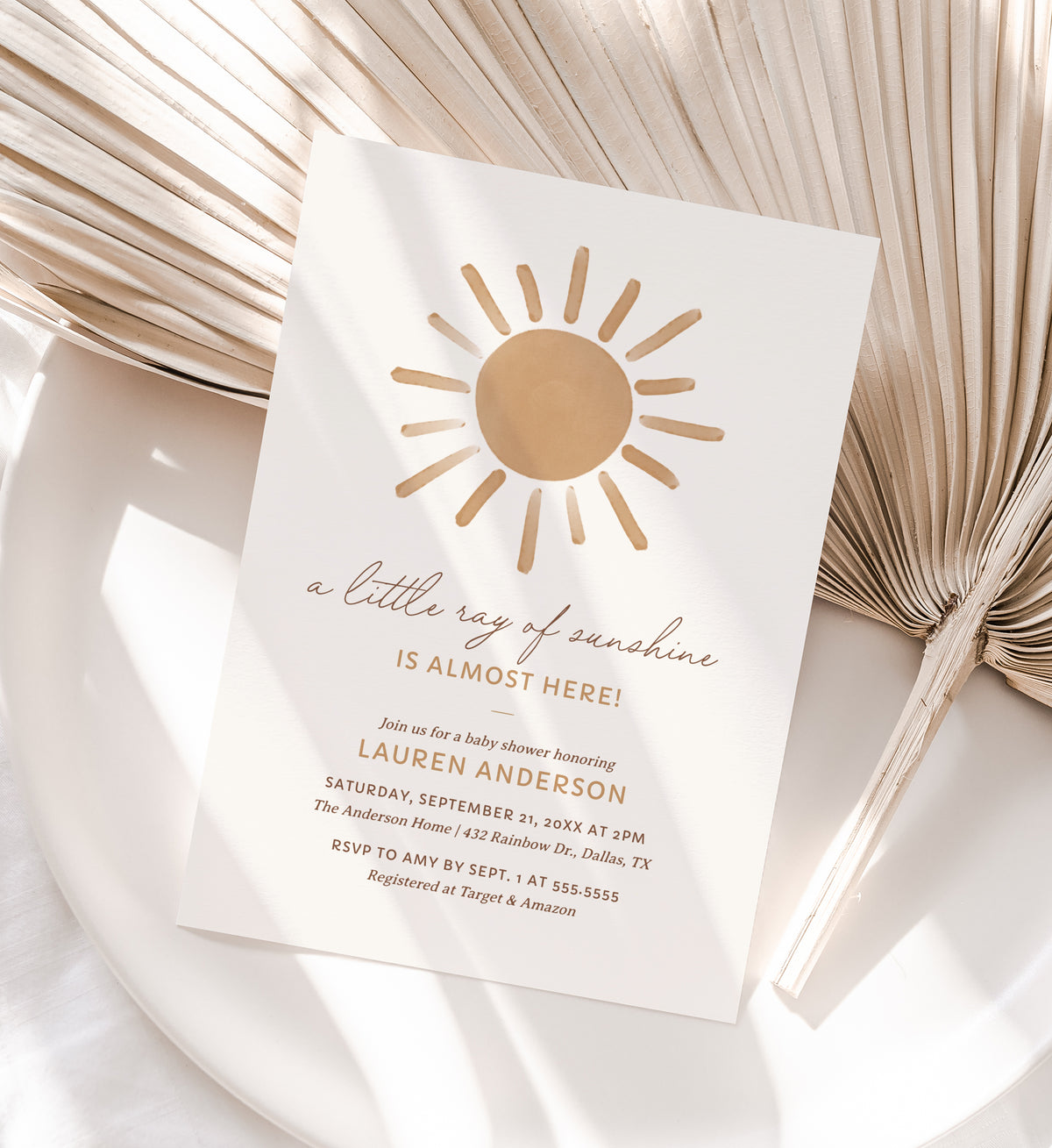 Editable Little Ray of Sunshine Baby Shower Invitation Template