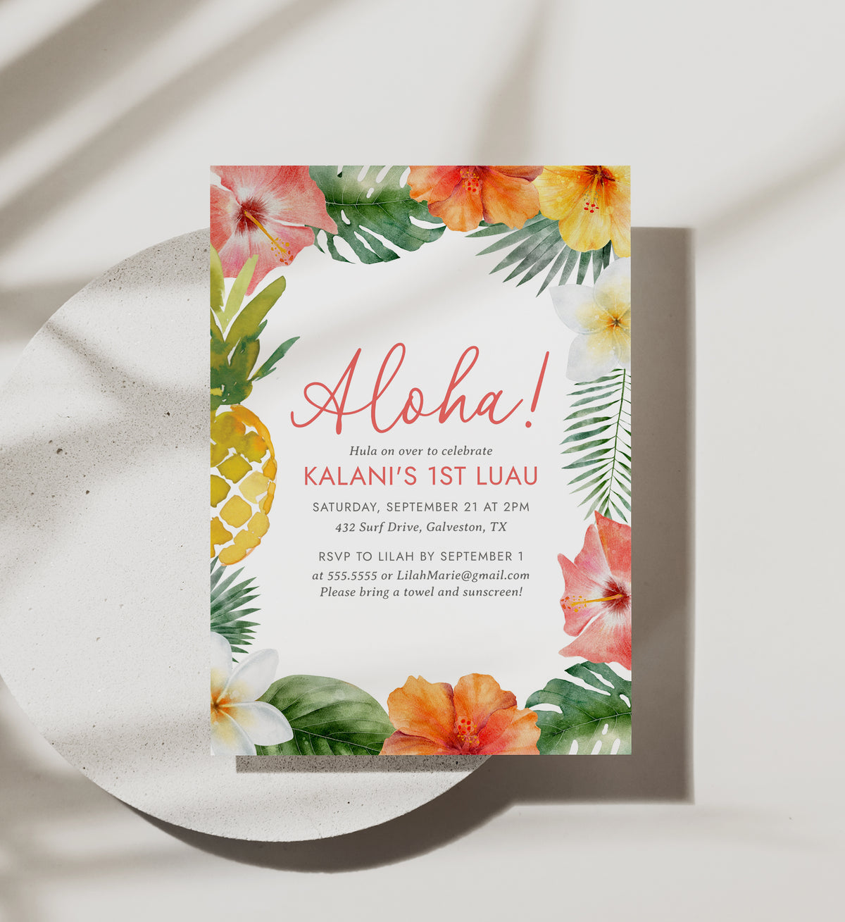 Editable Luau Birthday Party Invitation Template