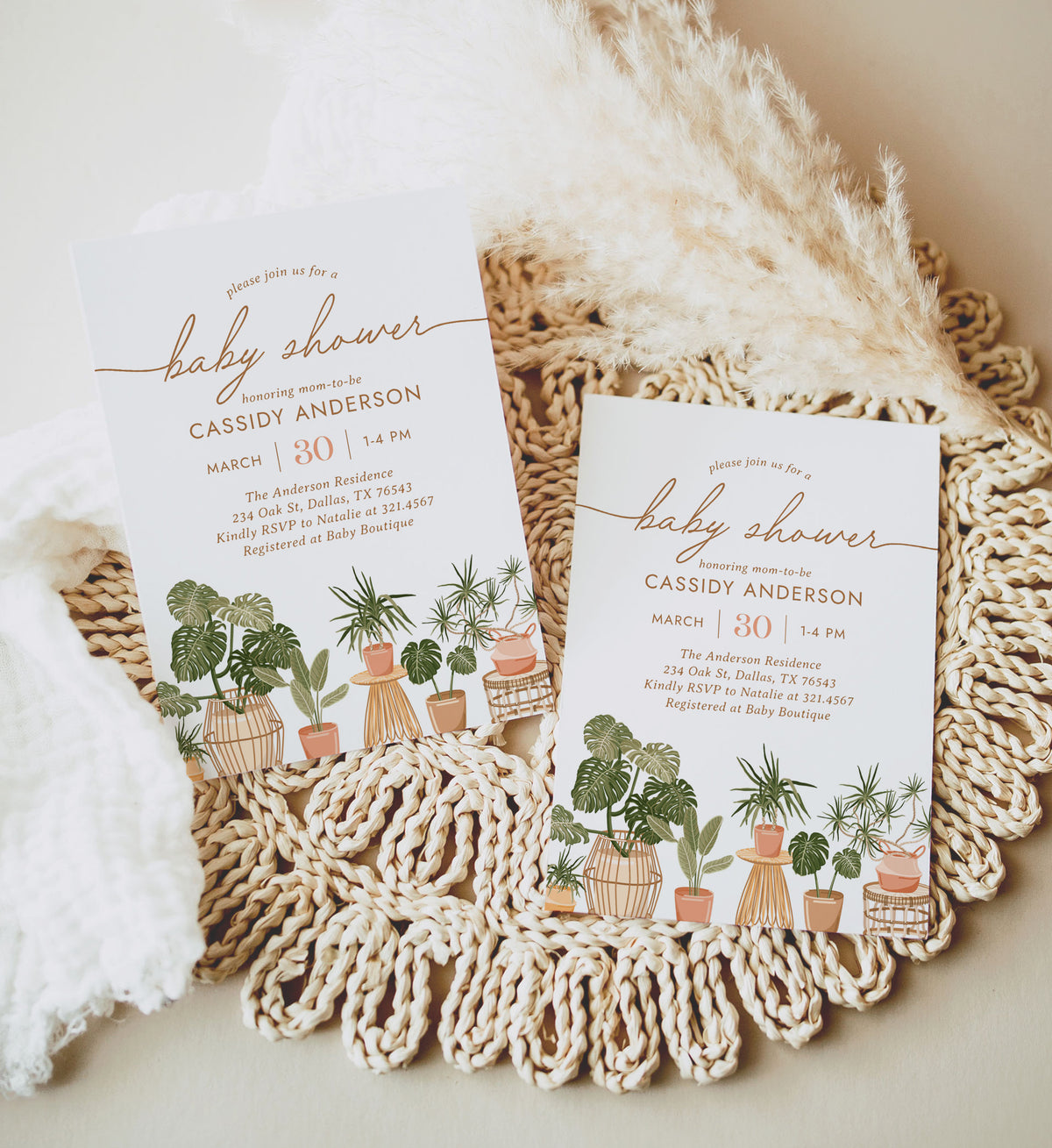 Boho Houseplant Baby Shower Invitation Template