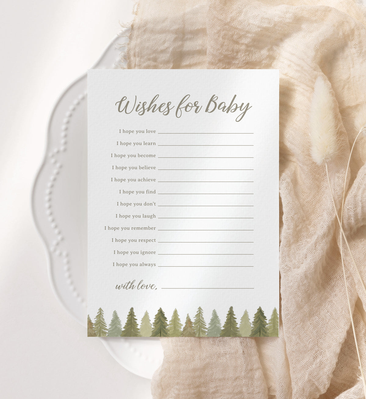 Editable Woodland Baby Shower Wishes for Baby Template