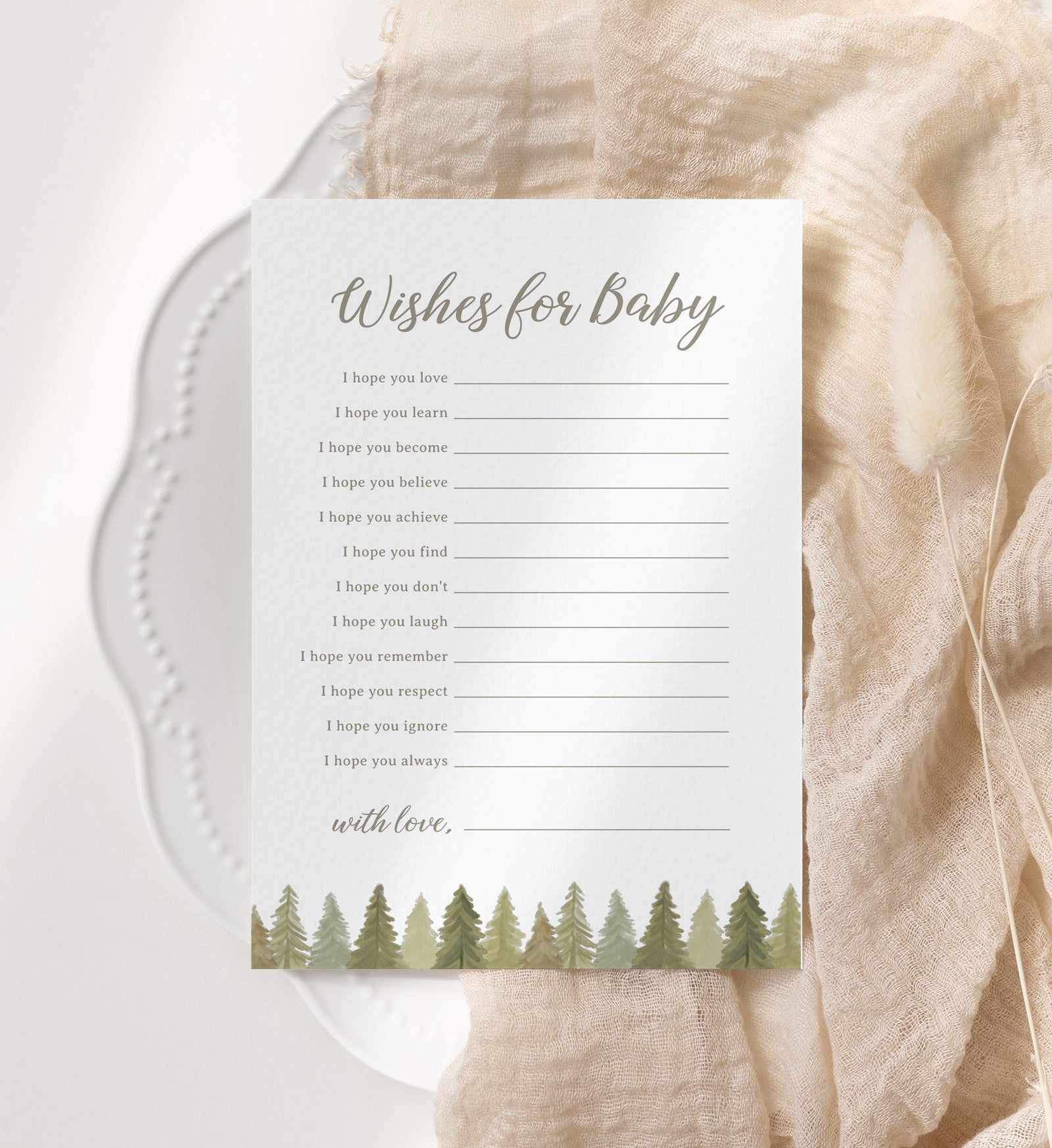 Editable Woodland Baby Shower Wishes for Baby Template