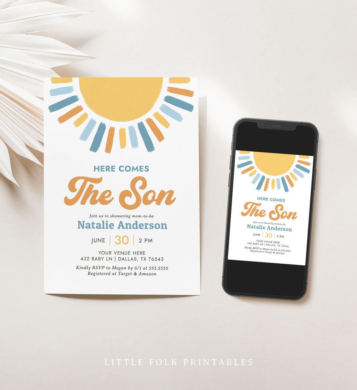 Boho Here Comes the Son Baby Shower Invitation