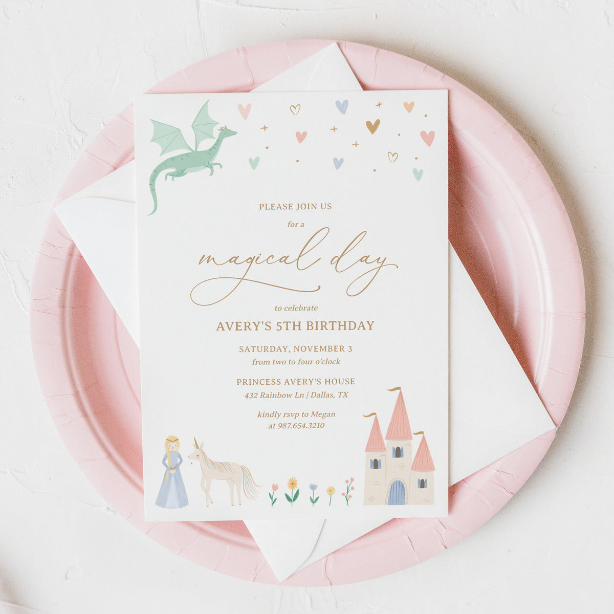 Editable Princess Dragon Birthday Party Invitation Template