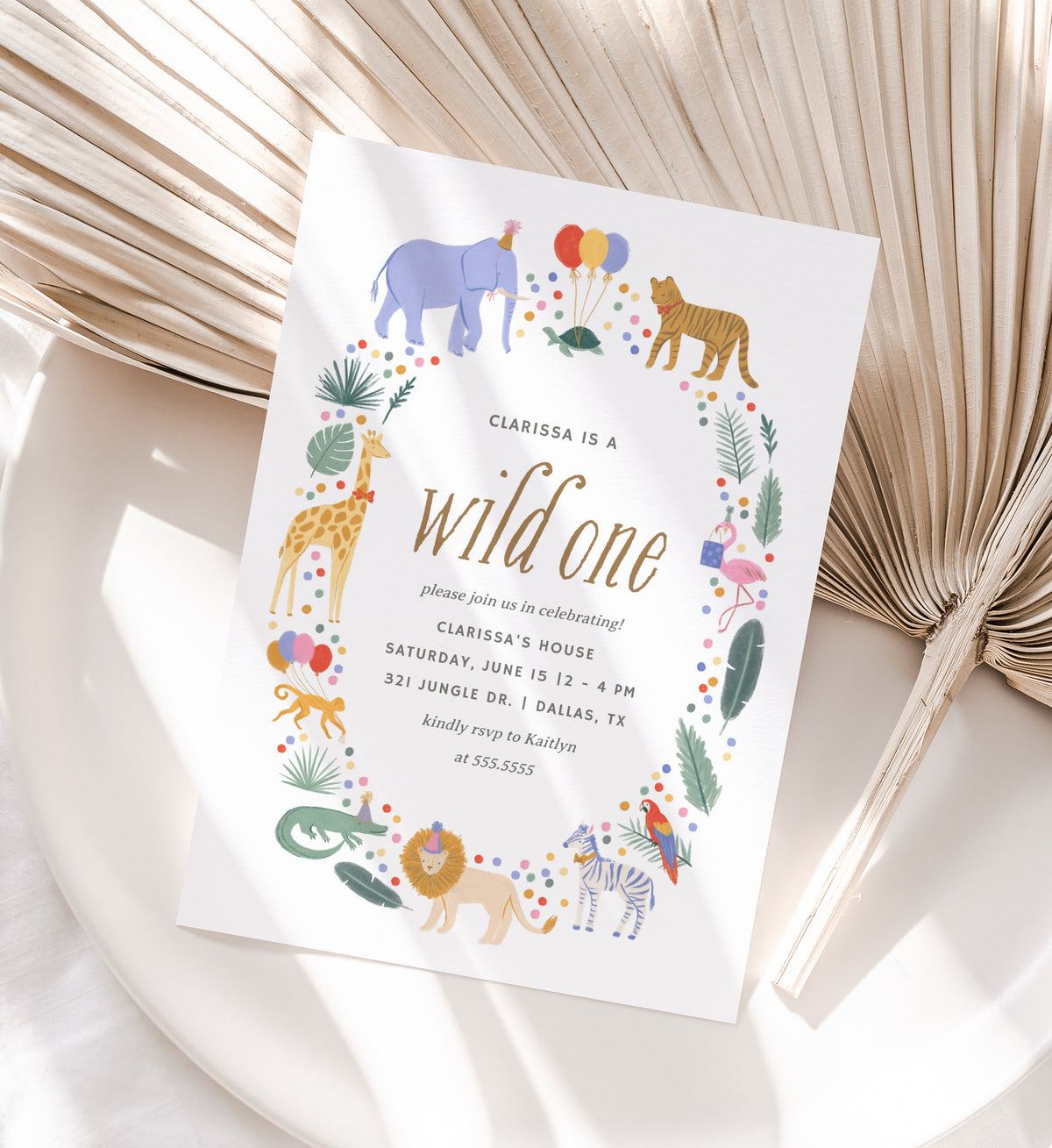 Editable Wild One Safari Animals Birthday Invitation Template v2