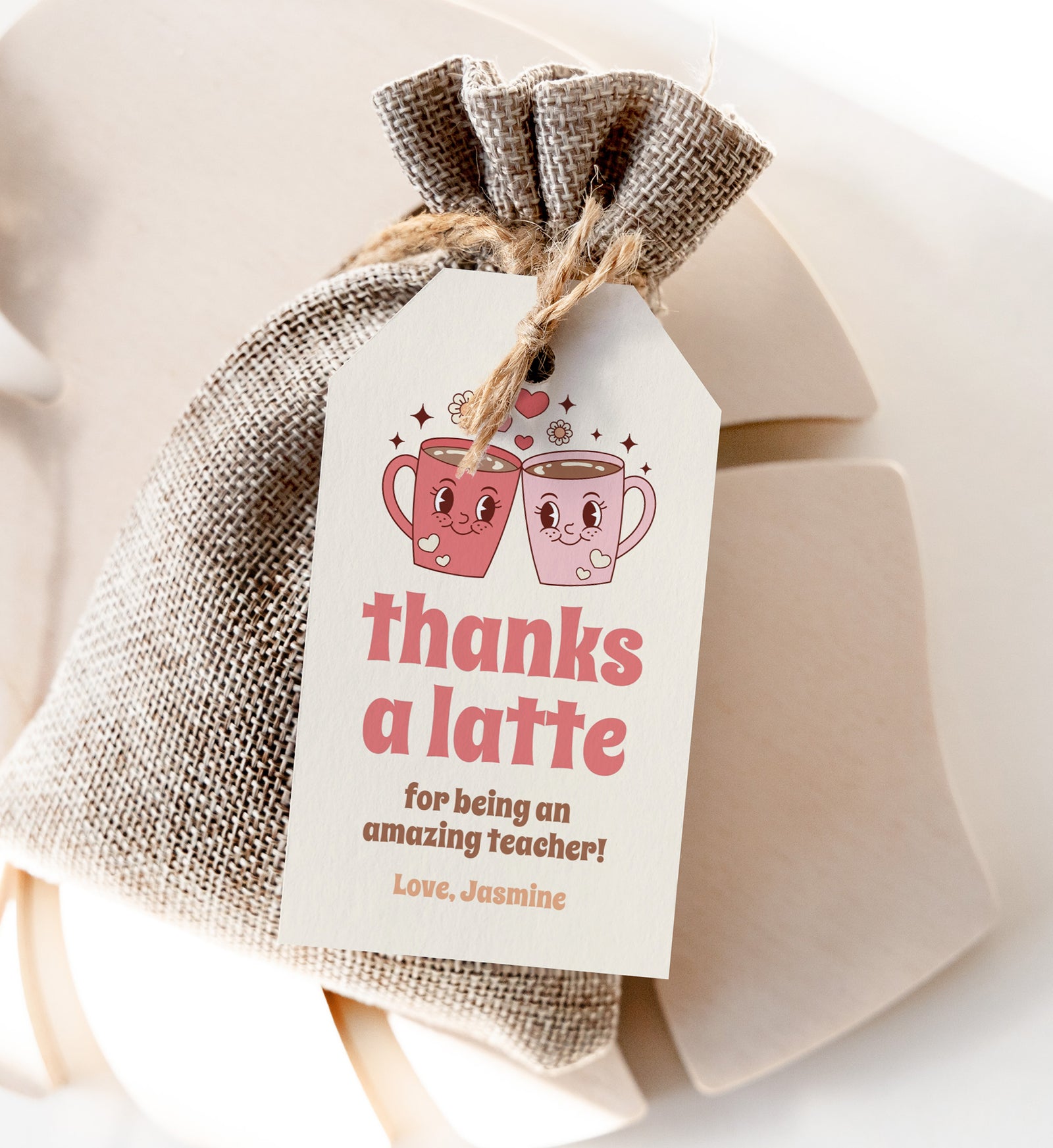 Retro Thanks a Latte Teacher Appreciation Tag Template
